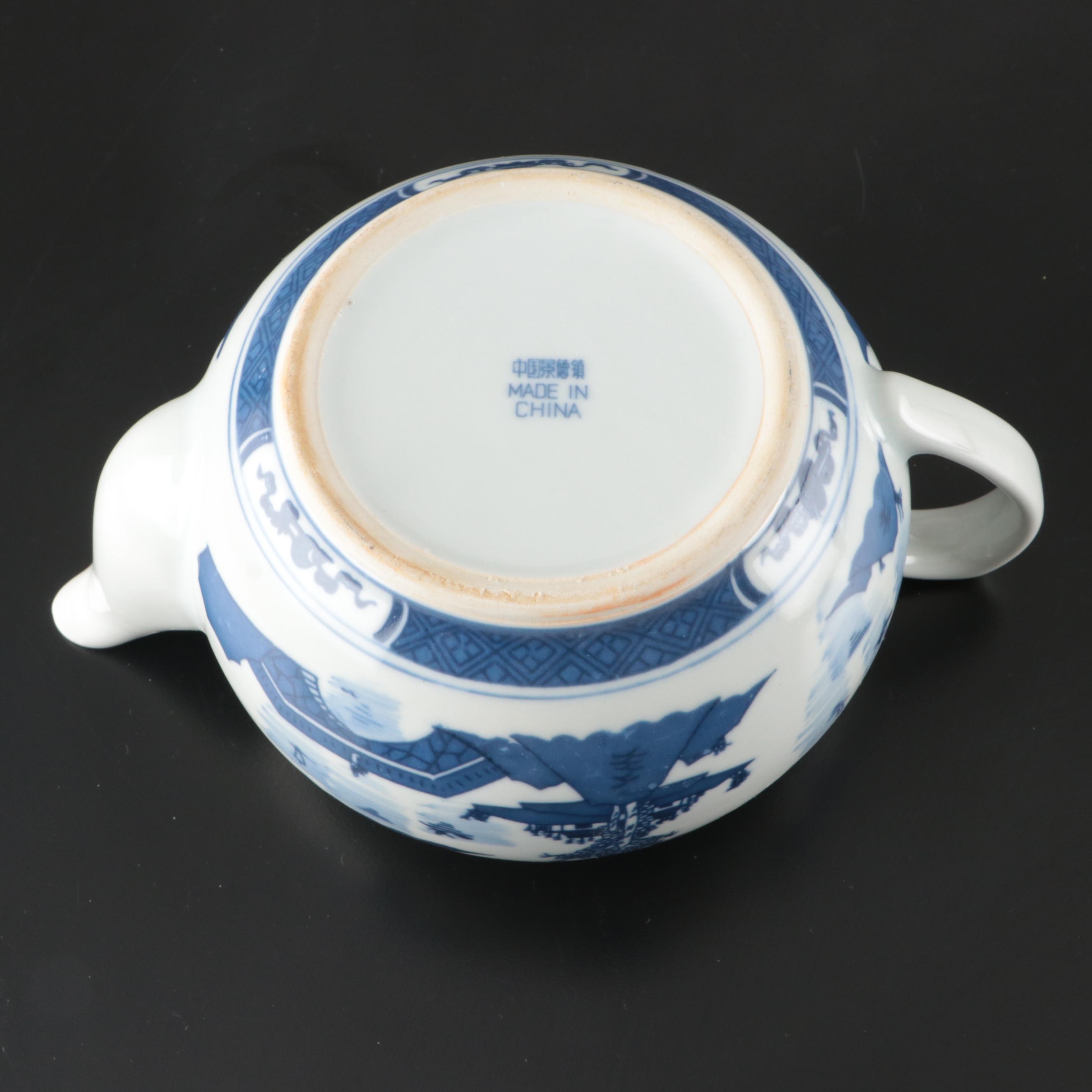 Chinese Canton Style Teapot with Vase and Other Porcelain Décor