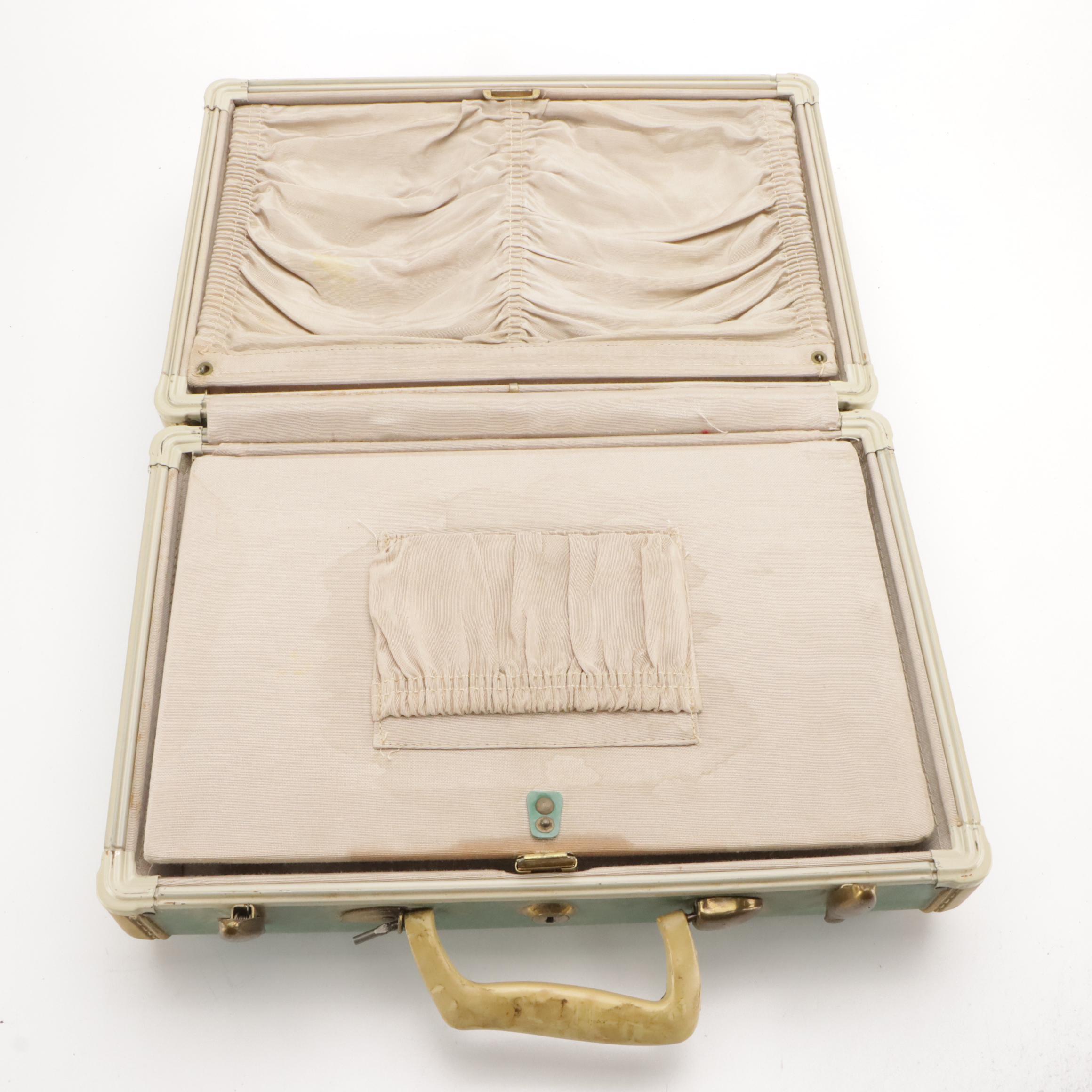 Vintage Samsonite Luggage Hardside Suitcases in Marbled Bermuda Green & Leather