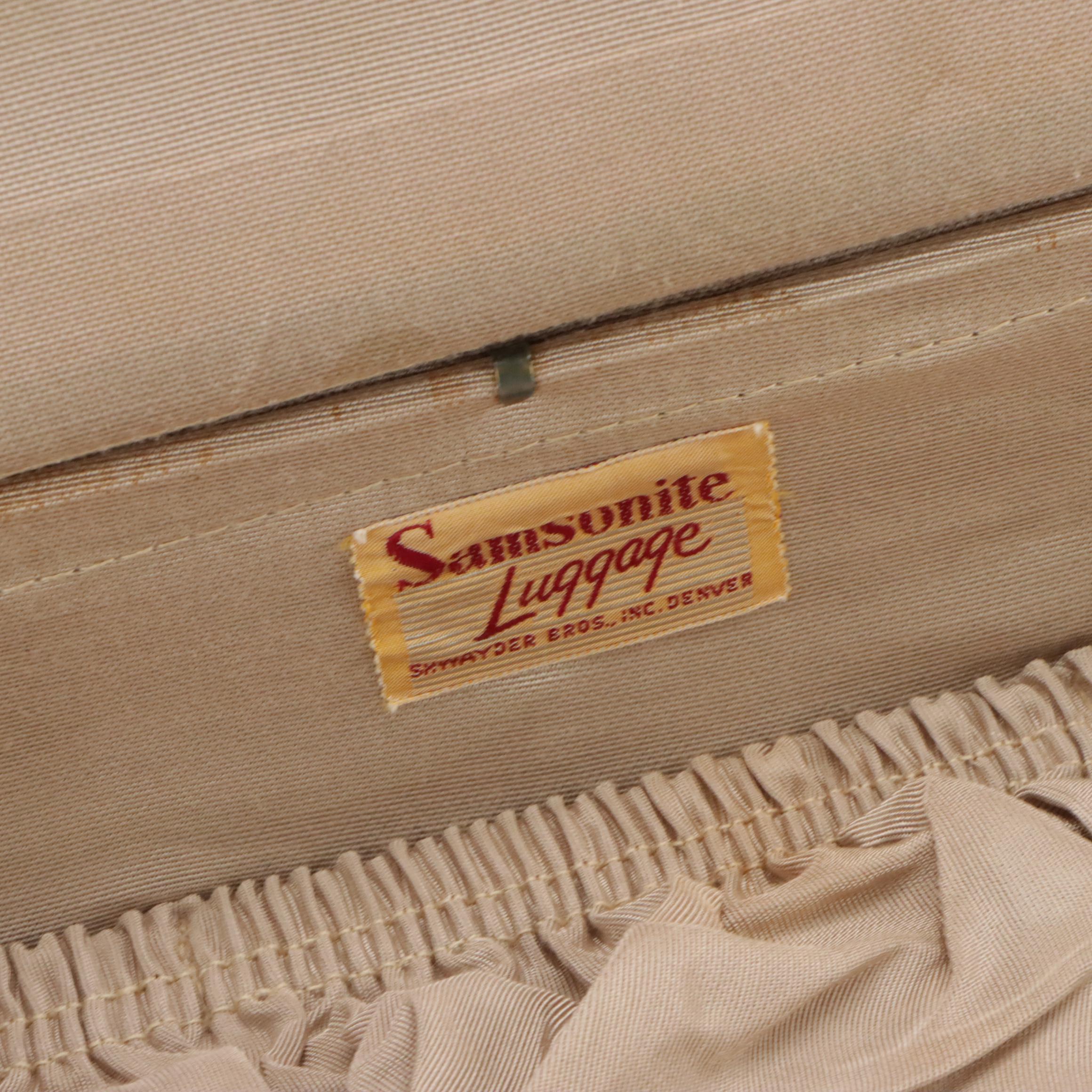 Vintage Samsonite Luggage Hardside Suitcases in Marbled Bermuda Green & Leather