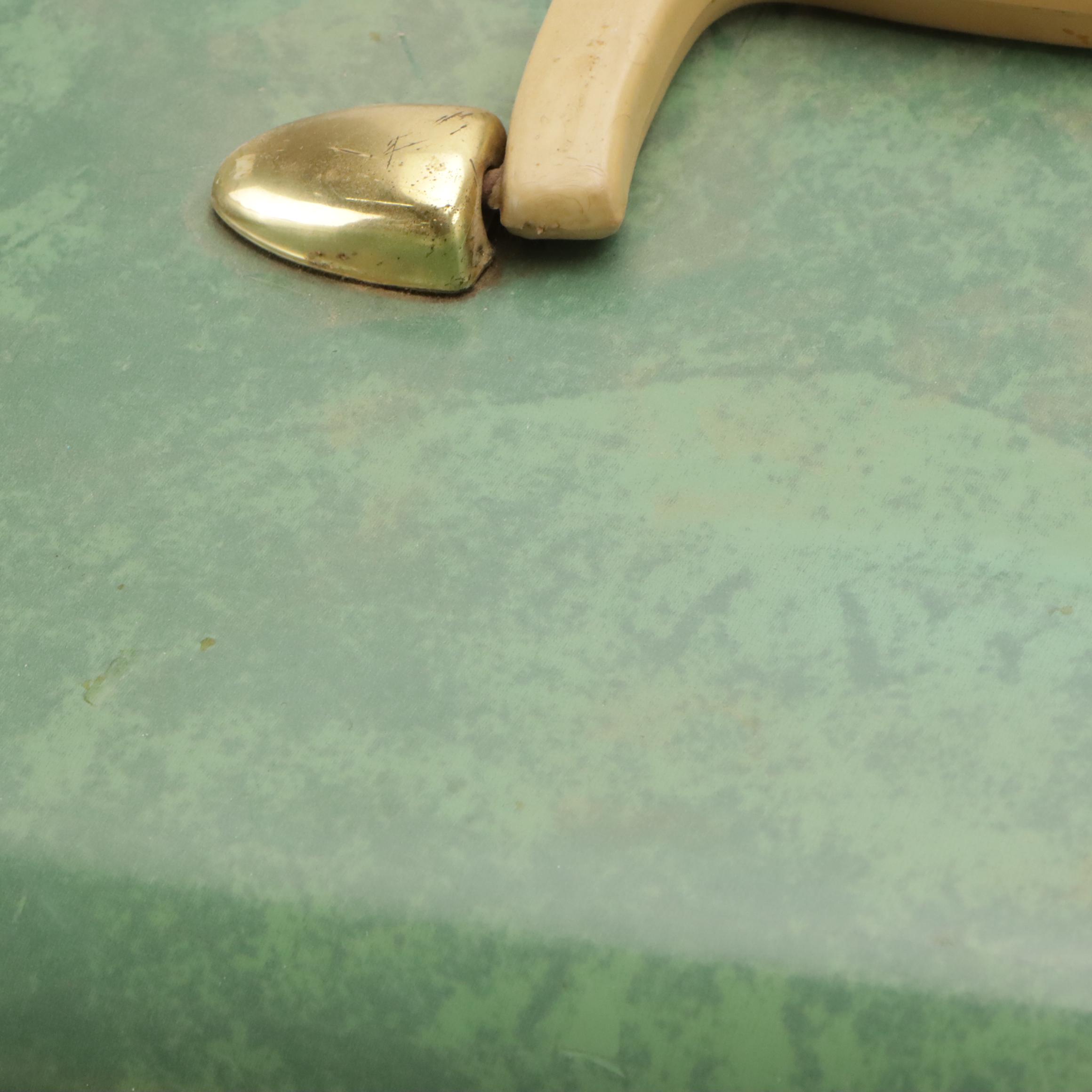 Vintage Samsonite Luggage Hardside Suitcases in Marbled Bermuda Green & Leather