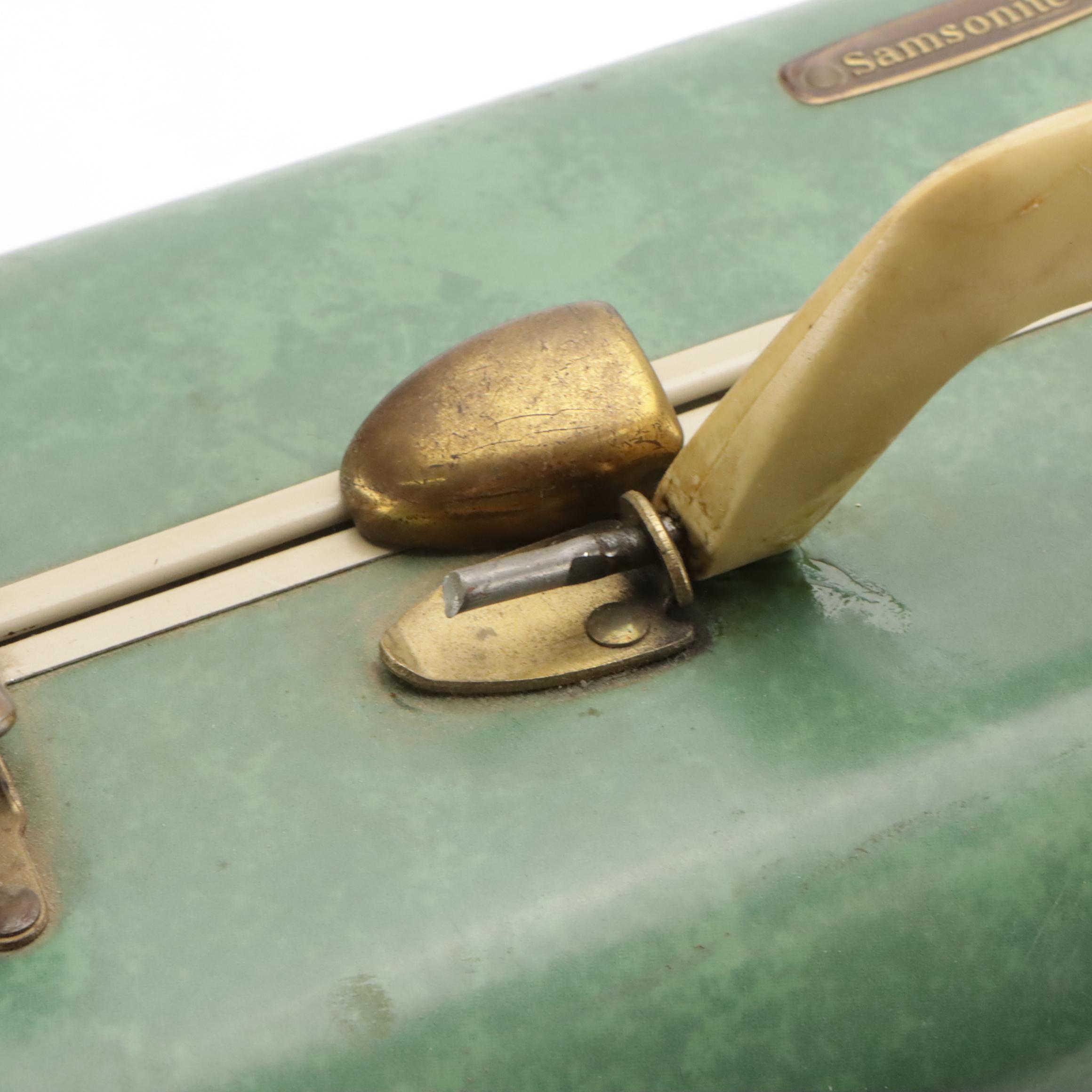 Vintage Samsonite Luggage Hardside Suitcases in Marbled Bermuda Green & Leather