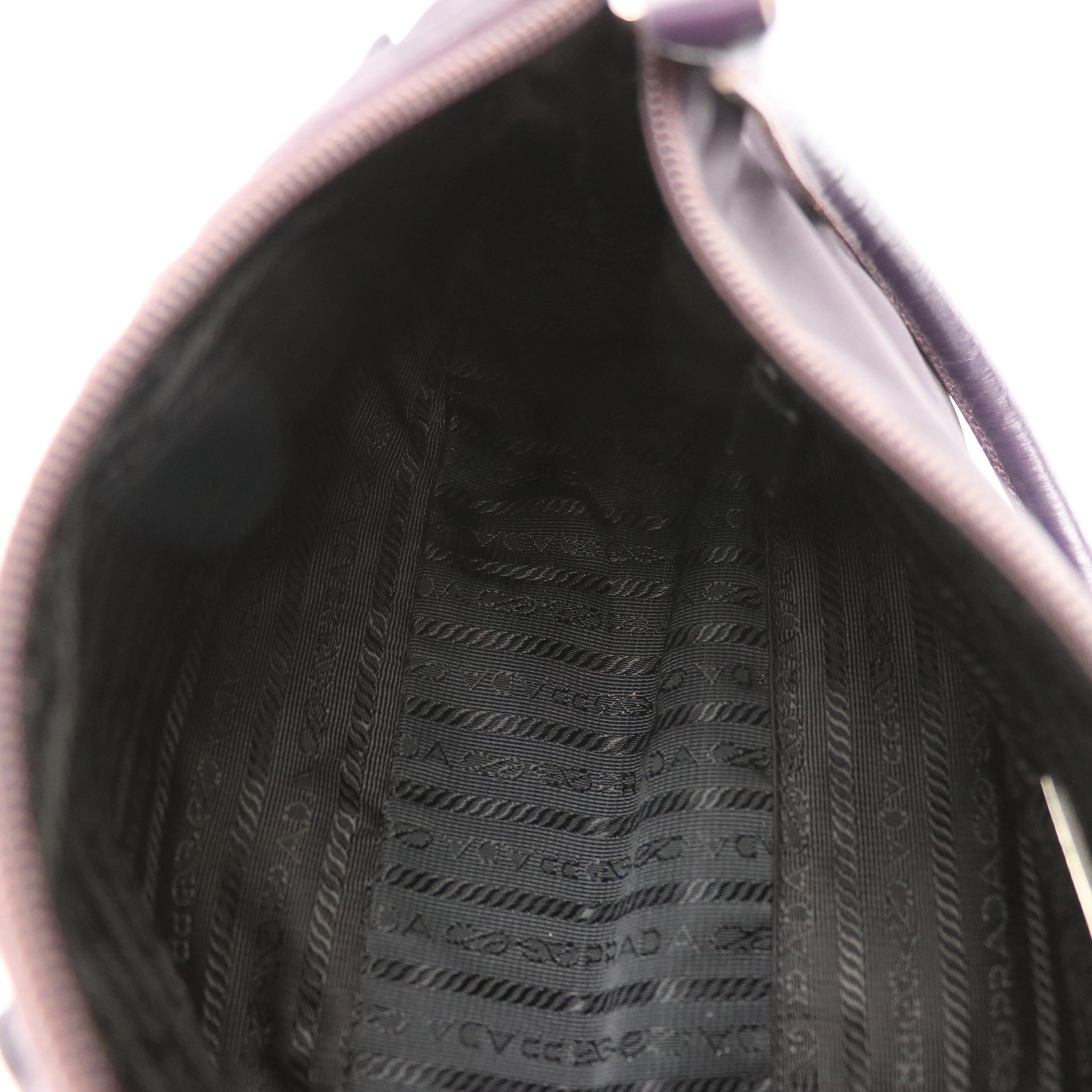 Prada Hobo Shoulder Bag in Dark Purple Nylon with Leather Floral Detailing