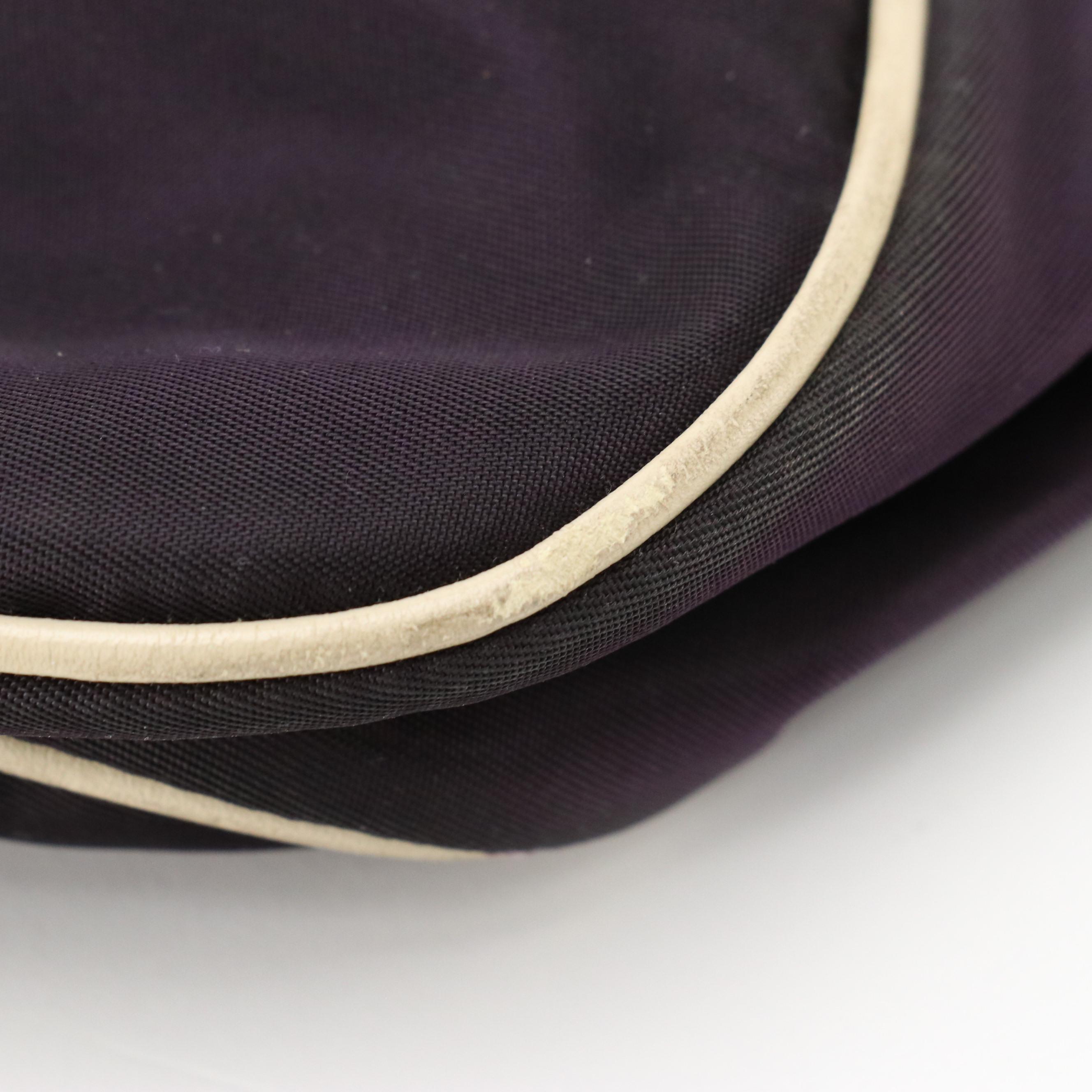 Prada Hobo Shoulder Bag in Dark Purple Nylon with Leather Floral Detailing