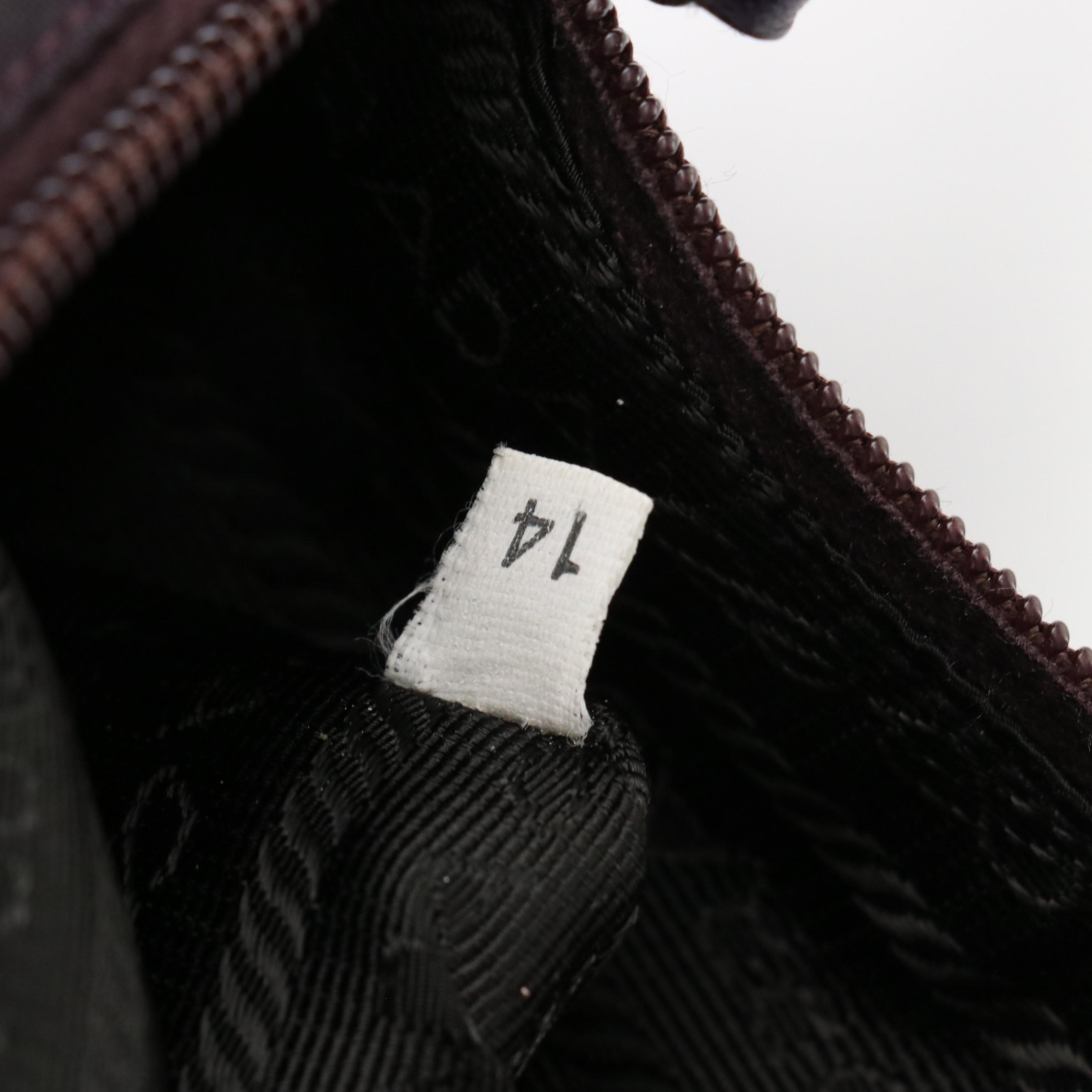 Prada Hobo Shoulder Bag in Dark Purple Nylon with Leather Floral Detailing