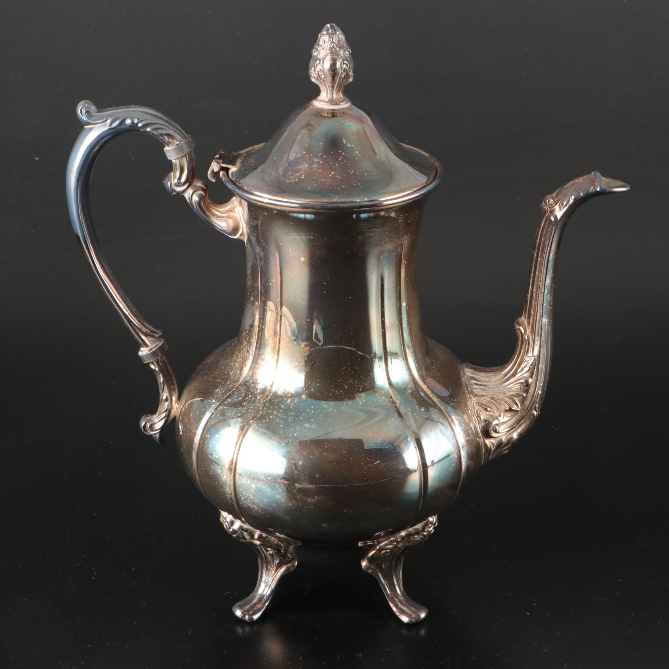 Sheridan Silver Plate Teapot, Creamer, and Sugar Bowl with Serving Tray