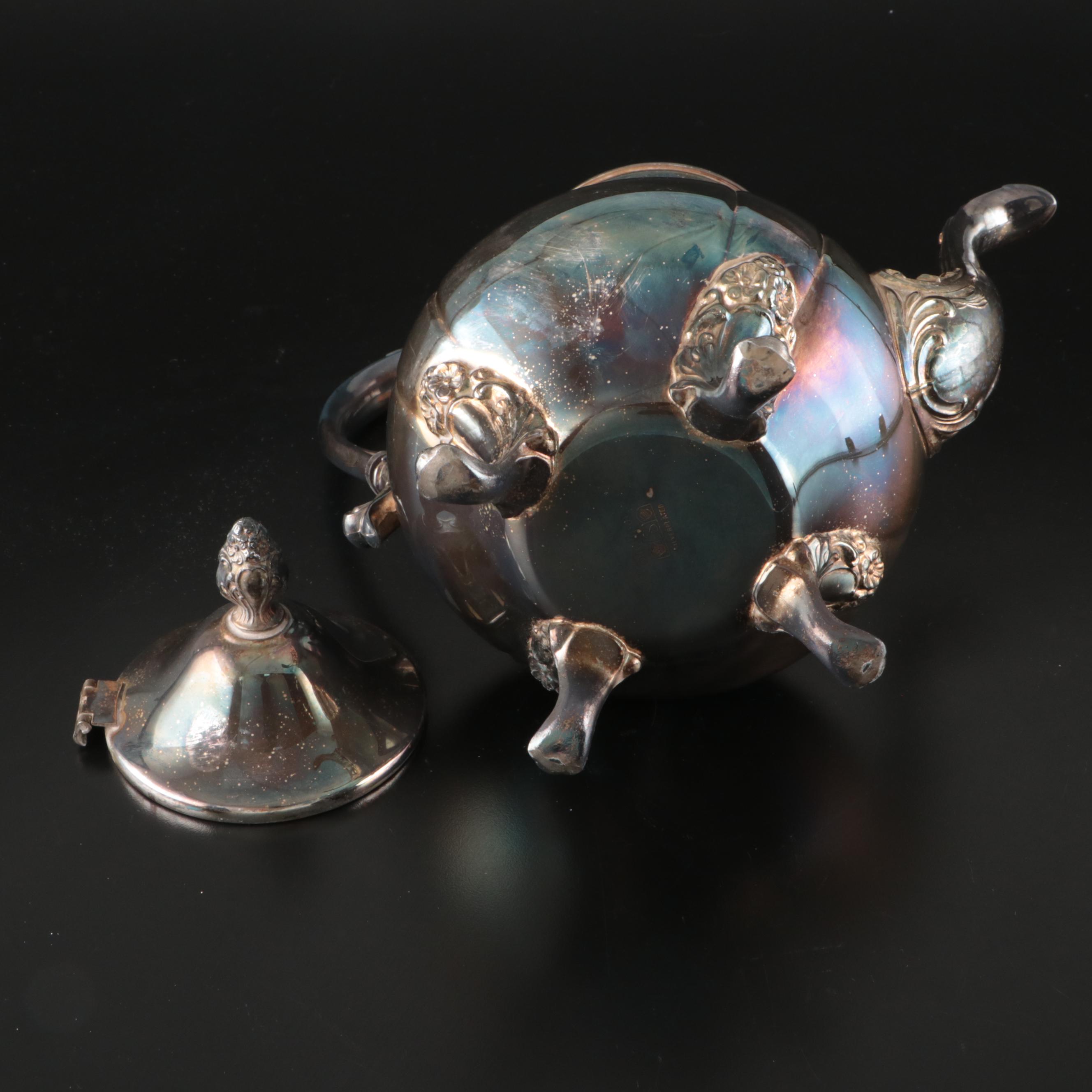 Sheridan Silver Plate Teapot, Creamer, and Sugar Bowl with Serving Tray