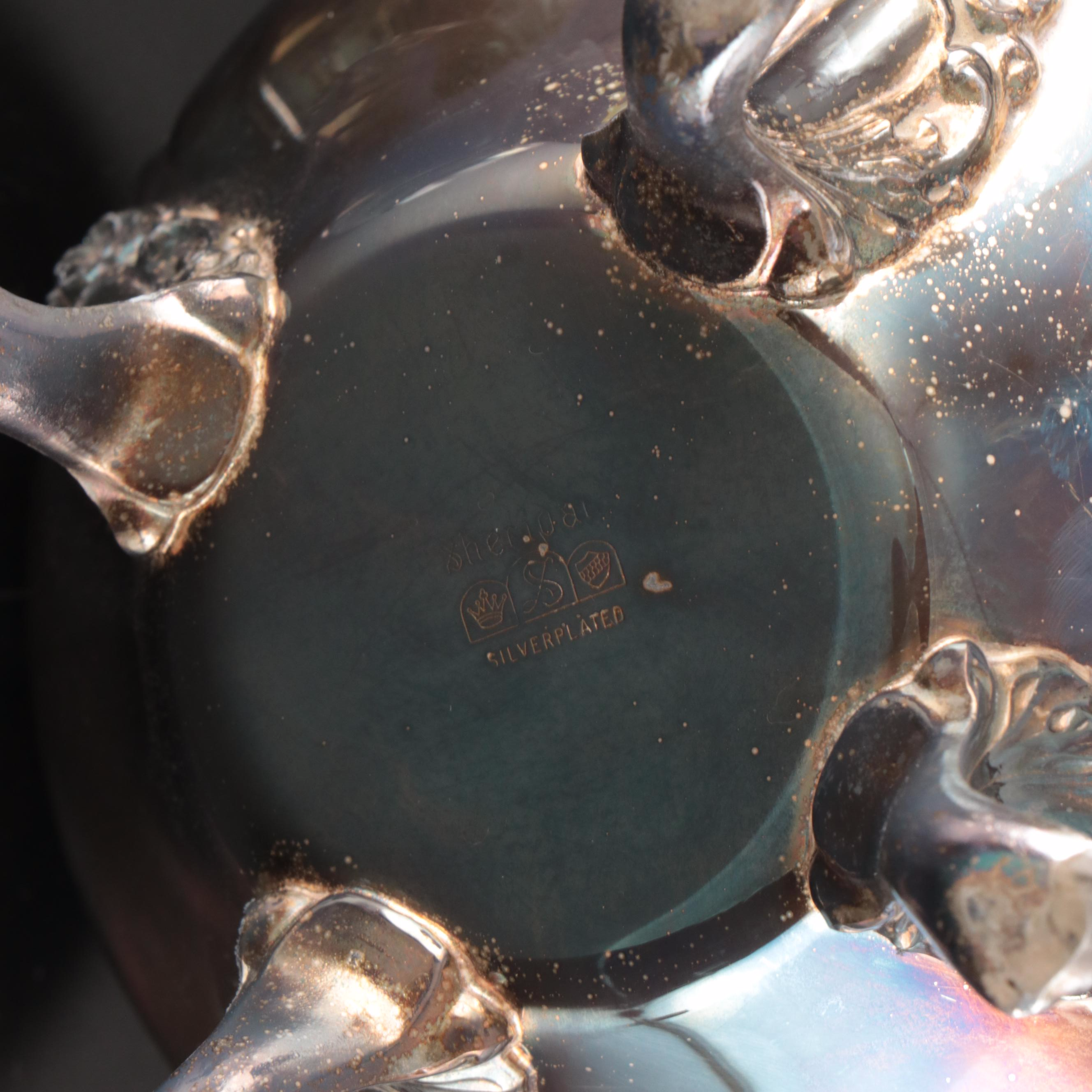 Sheridan Silver Plate Teapot, Creamer, and Sugar Bowl with Serving Tray