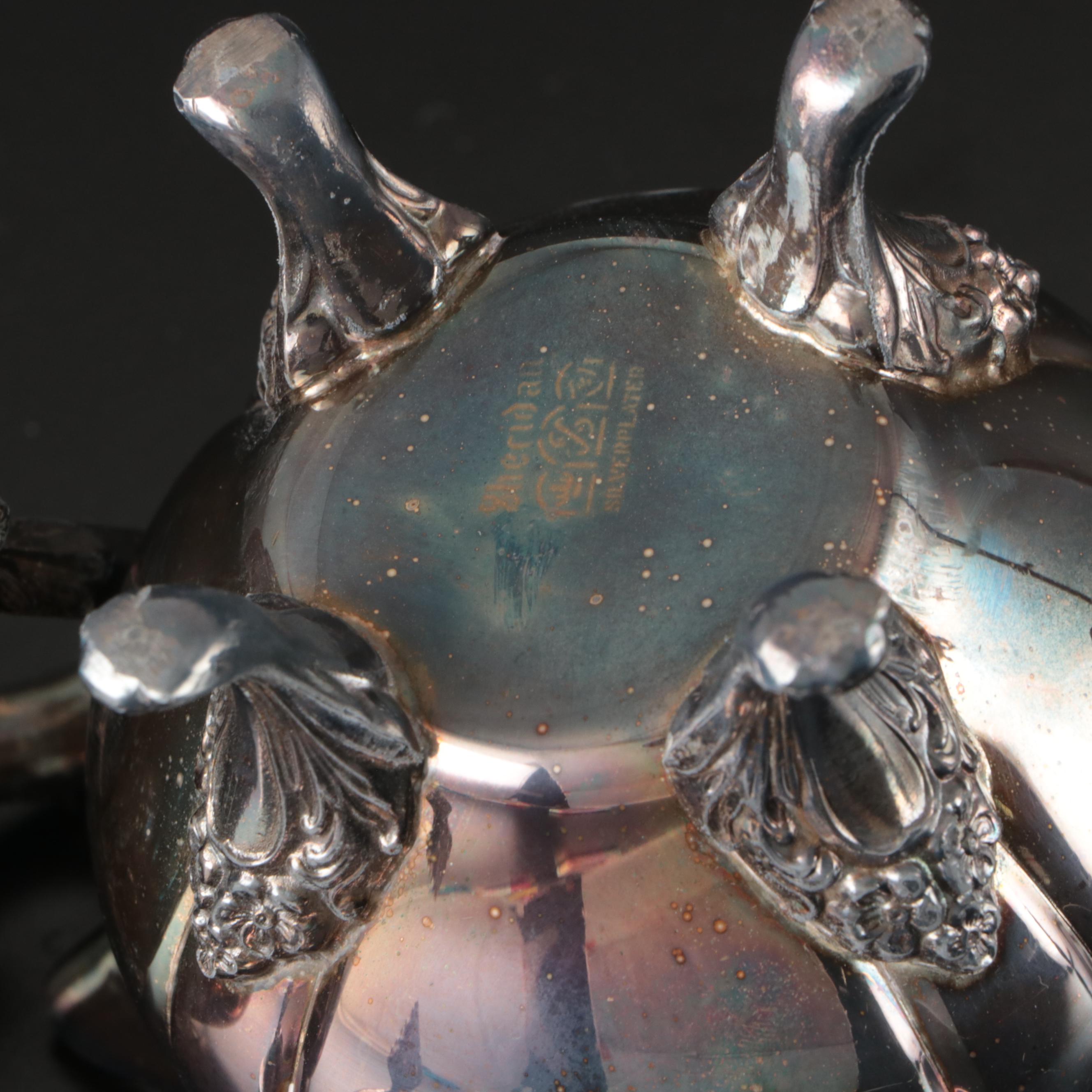 Sheridan Silver Plate Teapot, Creamer, and Sugar Bowl with Serving Tray