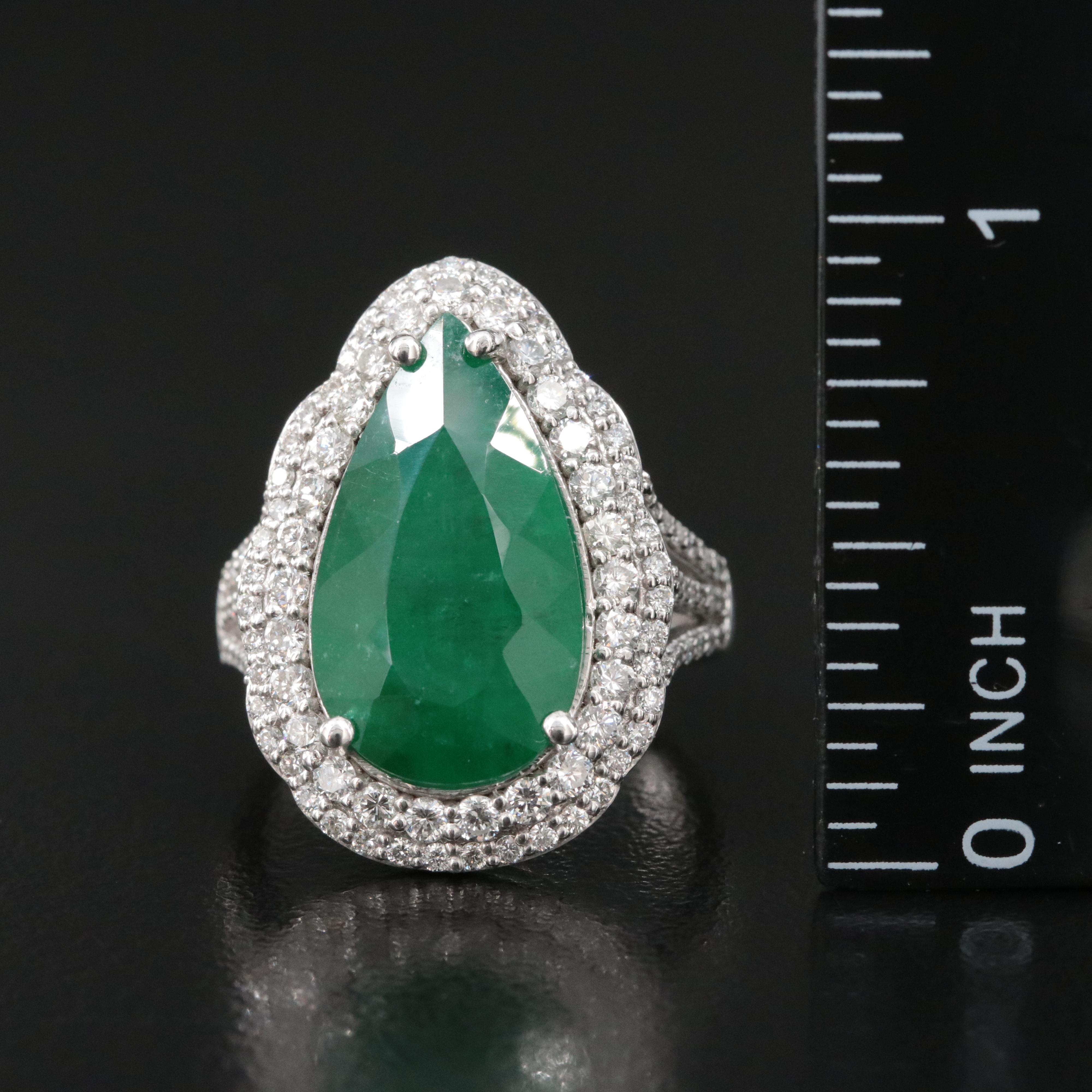 Platinum 7.70 CT Russian Emerald and 1.21 CTW Diamond Ring with GIA Report