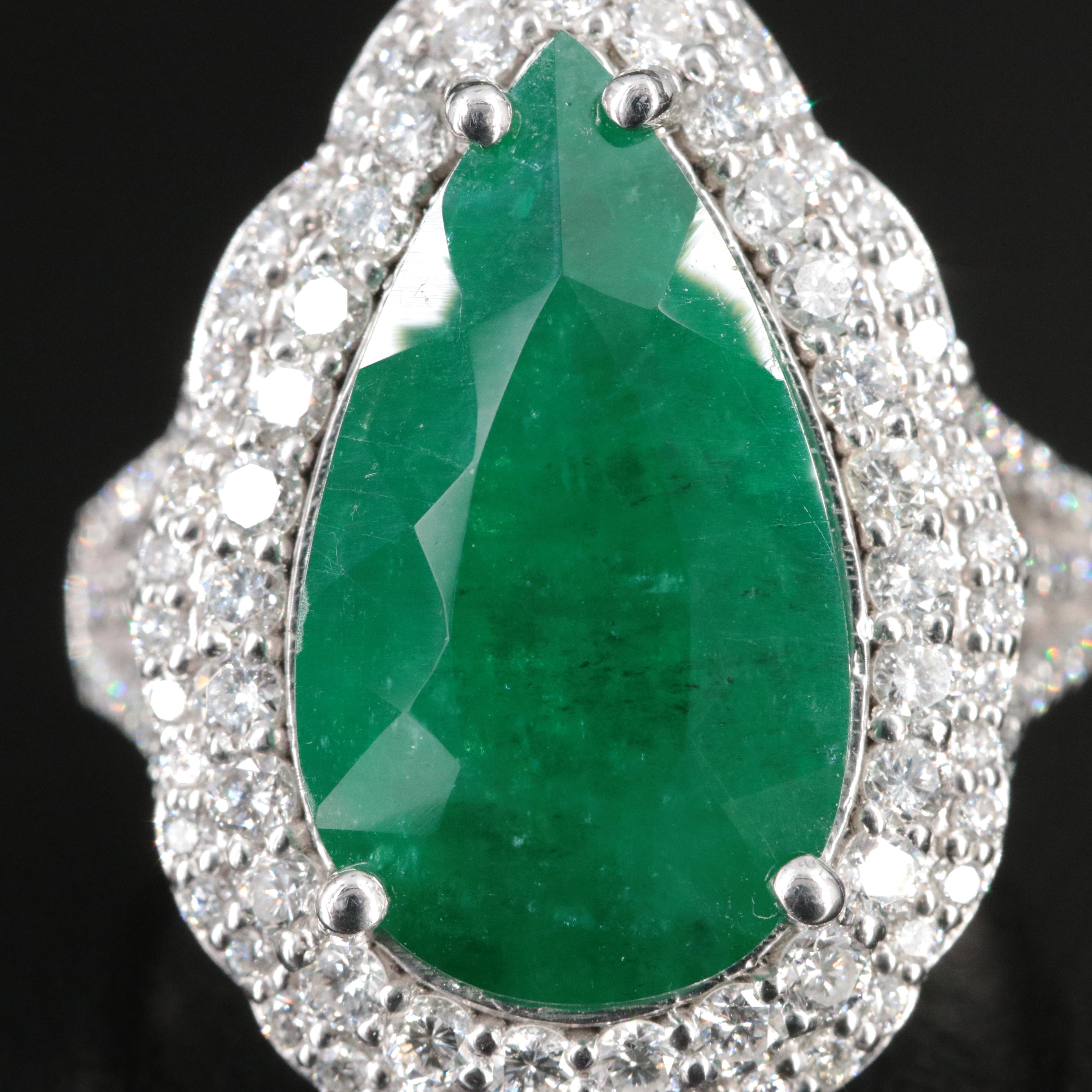 Platinum 7.70 CT Russian Emerald and 1.21 CTW Diamond Ring with GIA Report