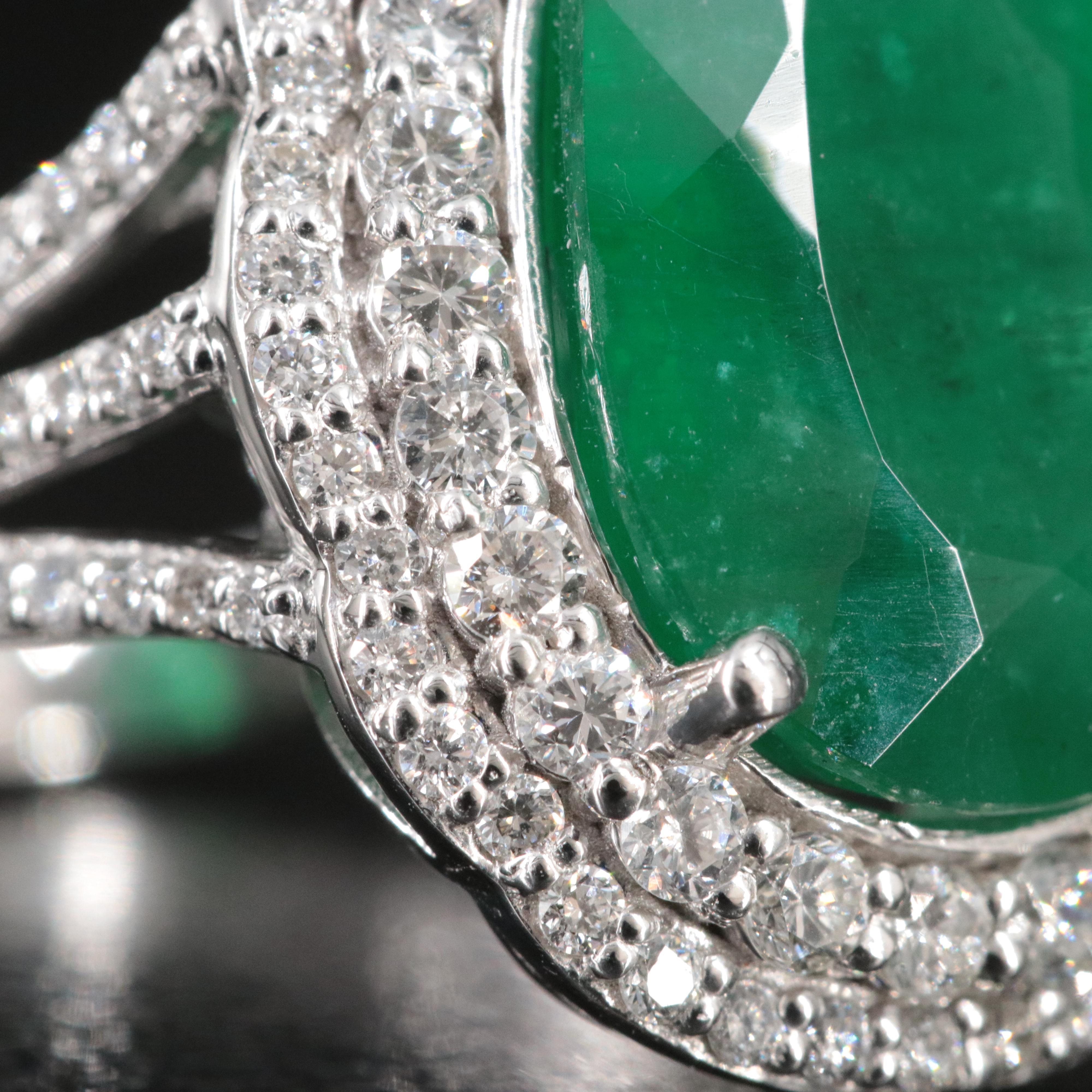 Platinum 7.70 CT Russian Emerald and 1.21 CTW Diamond Ring with GIA Report