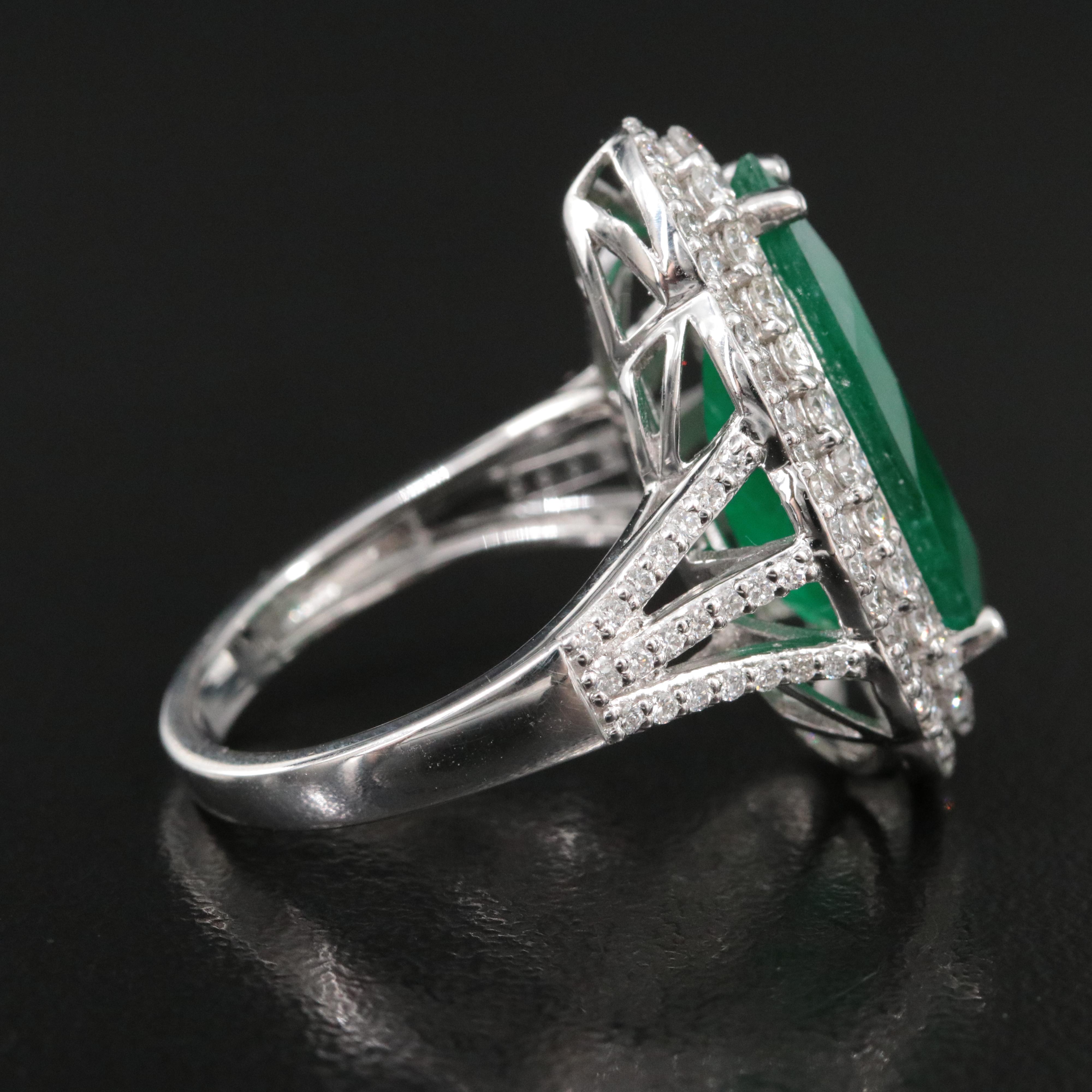Platinum 7.70 CT Russian Emerald and 1.21 CTW Diamond Ring with GIA Report