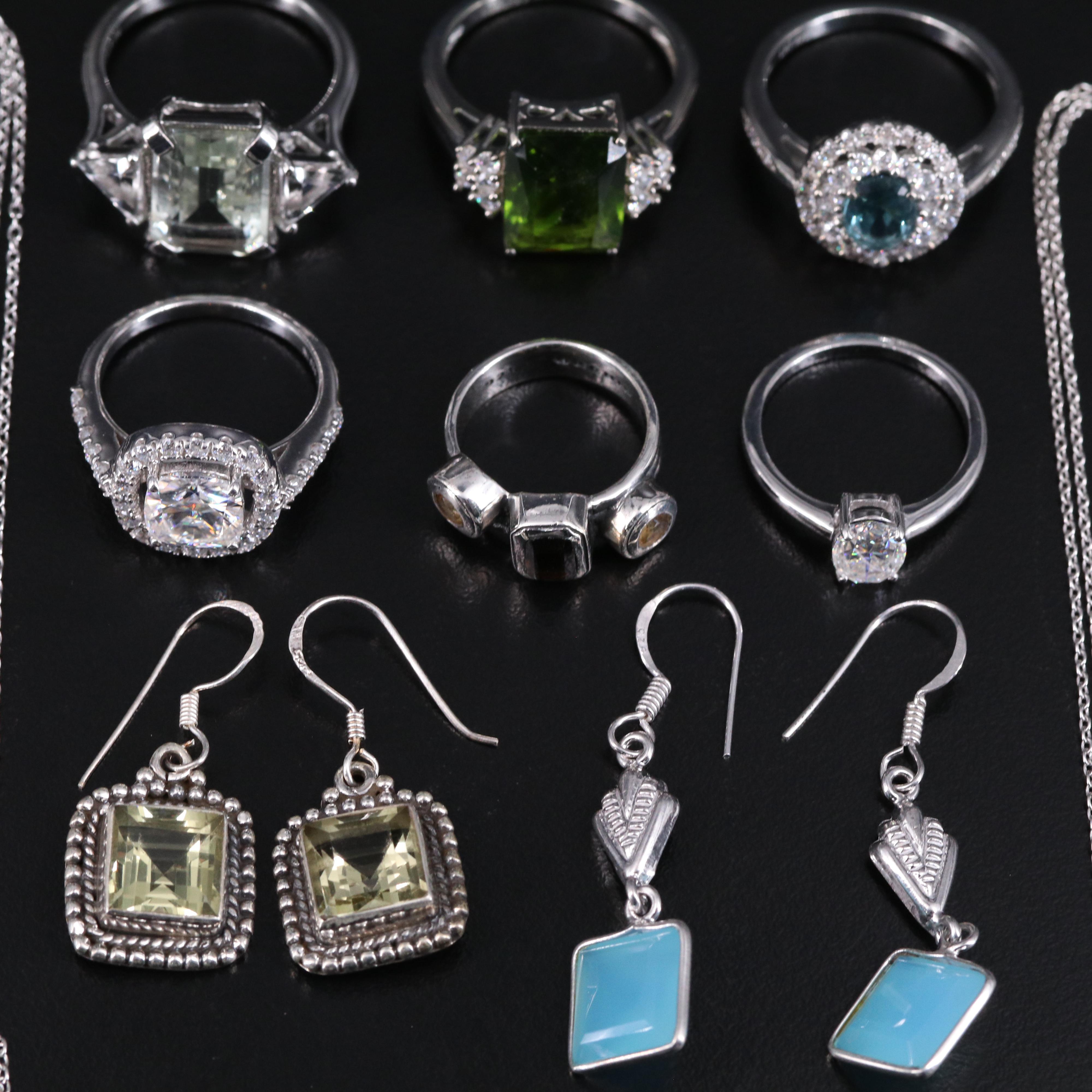 14 Assorted Sterling Silver Rings, Necklaces, Earrings, and Pendants