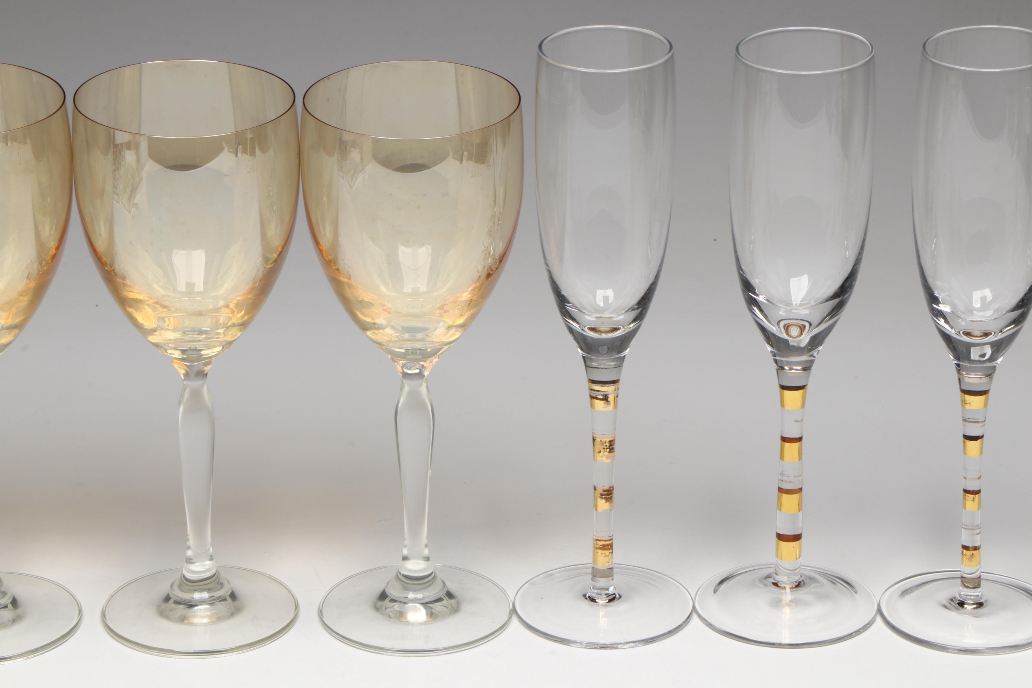 Pier 1 Glass Peach Ombré Water Goblets and Other Champagne Flutes