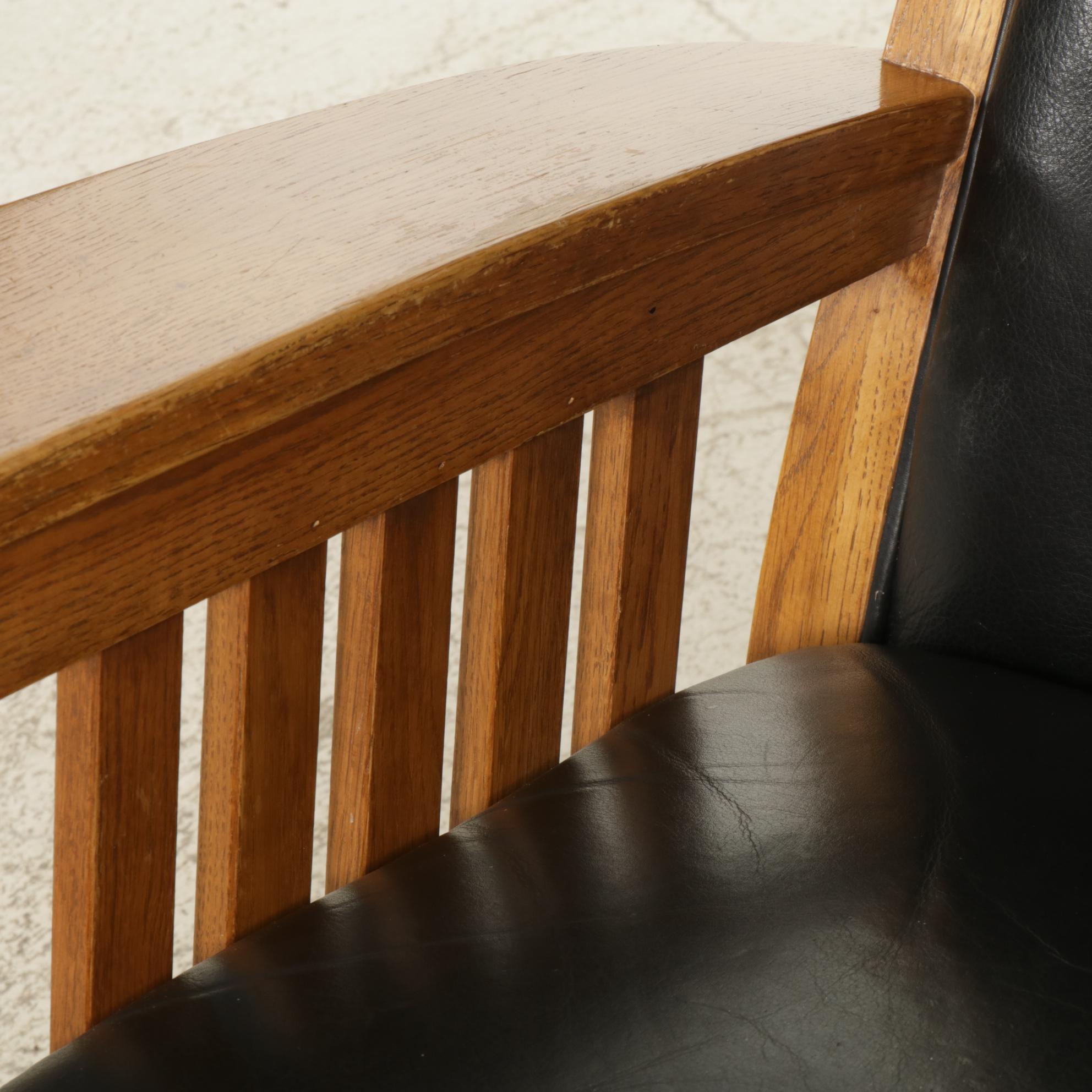 Mission Style Oak Rocking Chair with Faux Leather Upholstery