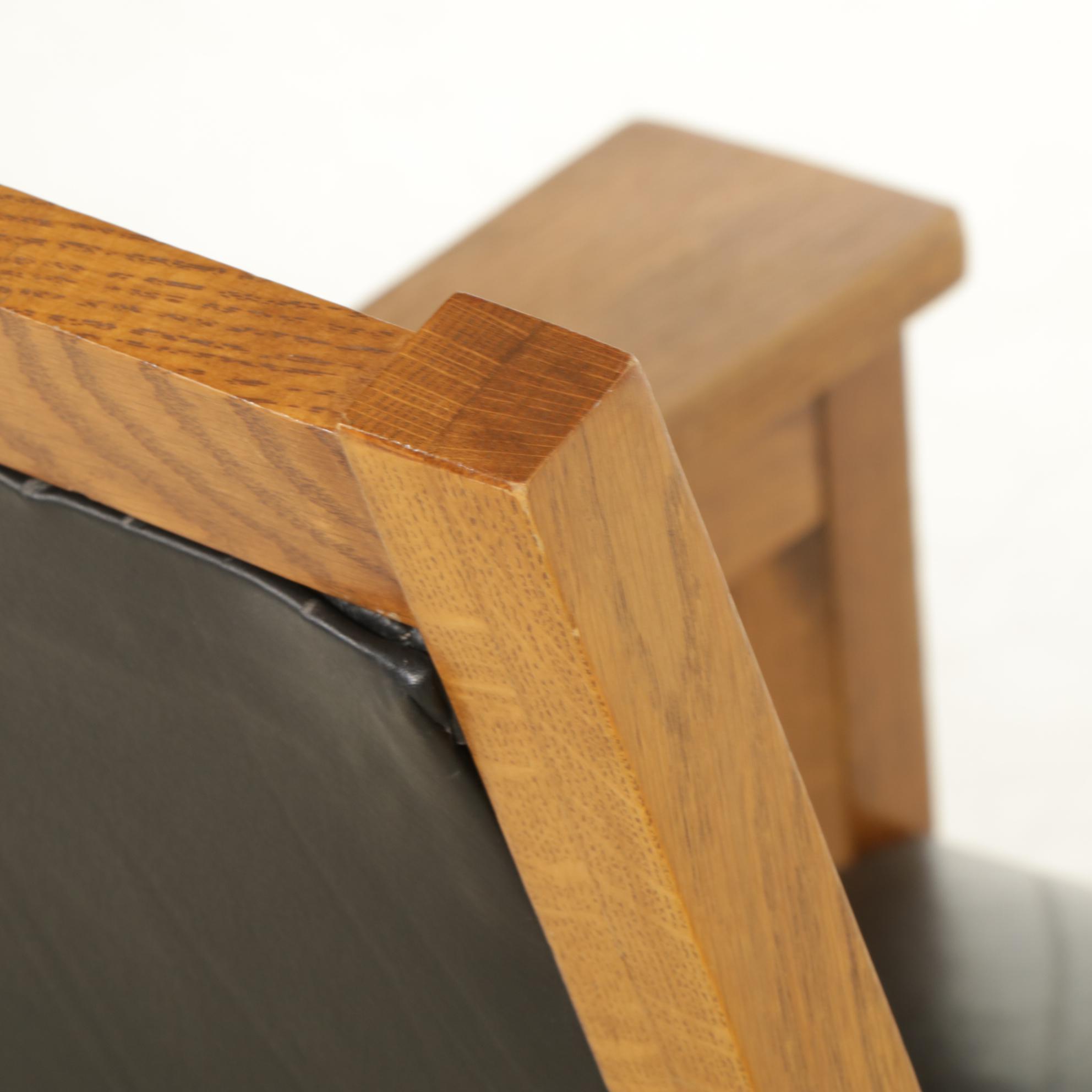 Mission Style Oak Rocking Chair with Faux Leather Upholstery