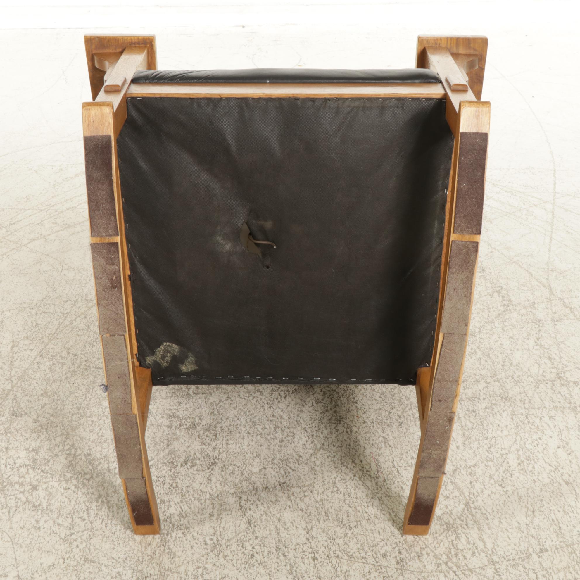 Mission Style Oak Rocking Chair with Faux Leather Upholstery