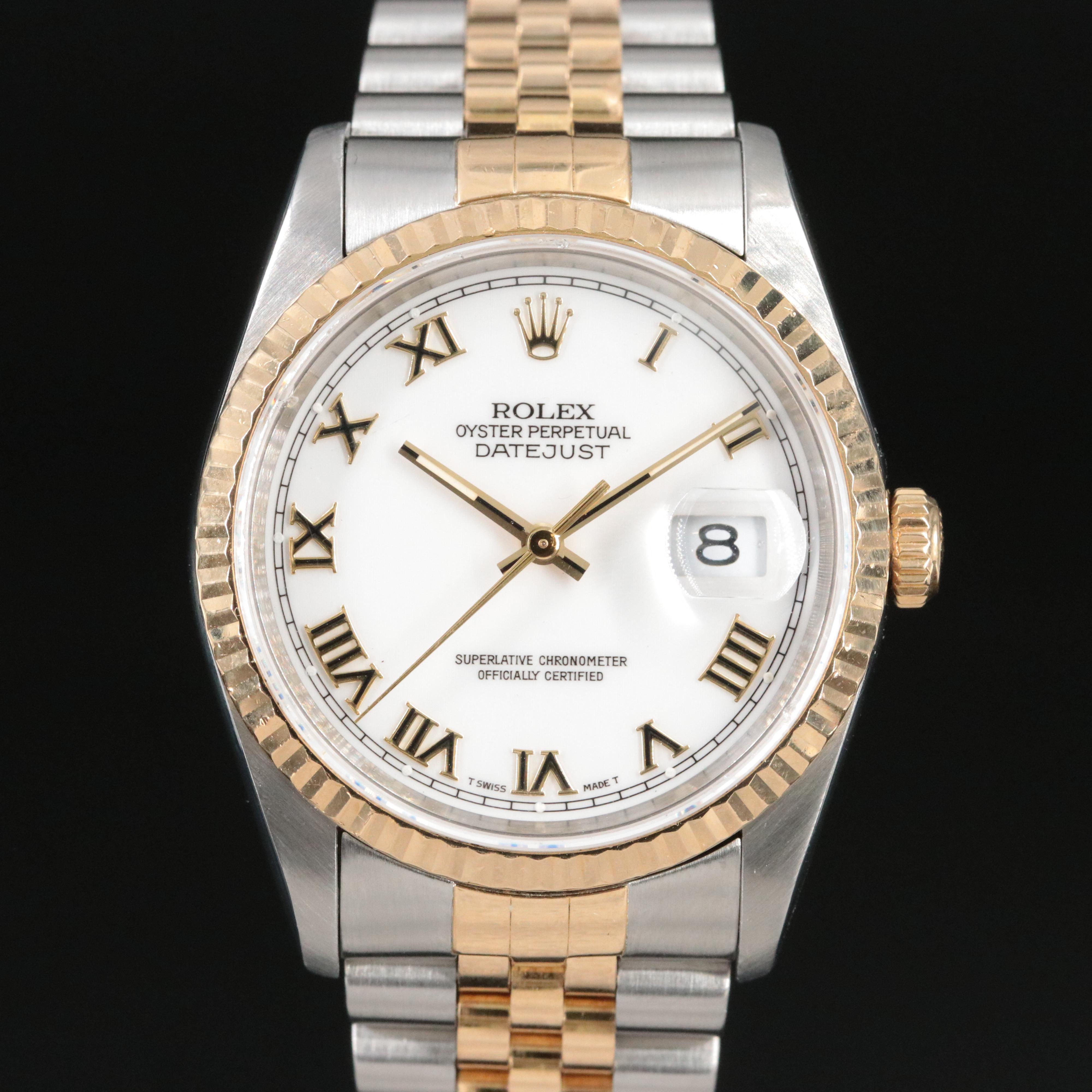 1991 Rolex Two-Tone White Roman Dial Datejust Watch