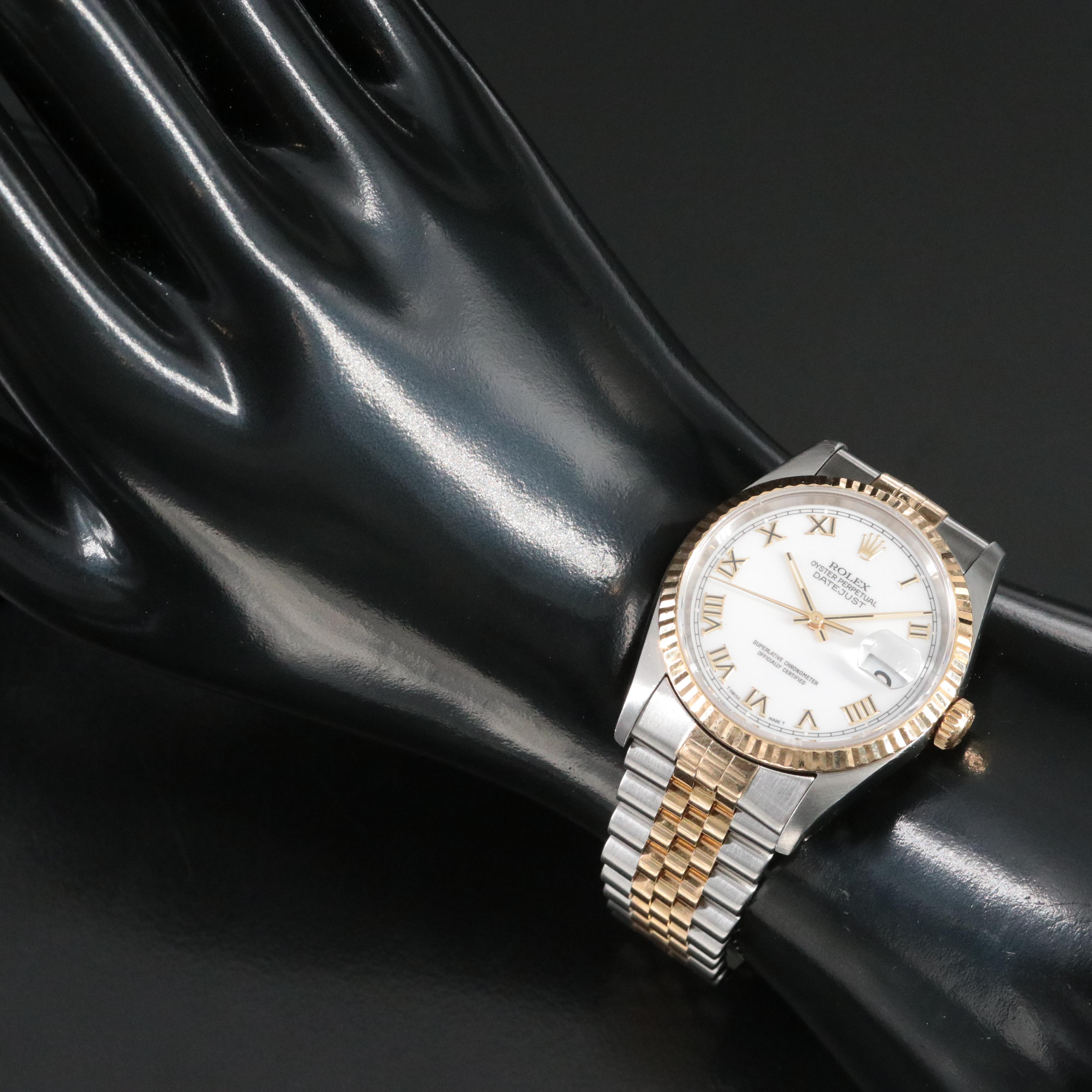1991 Rolex Two-Tone White Roman Dial Datejust Watch