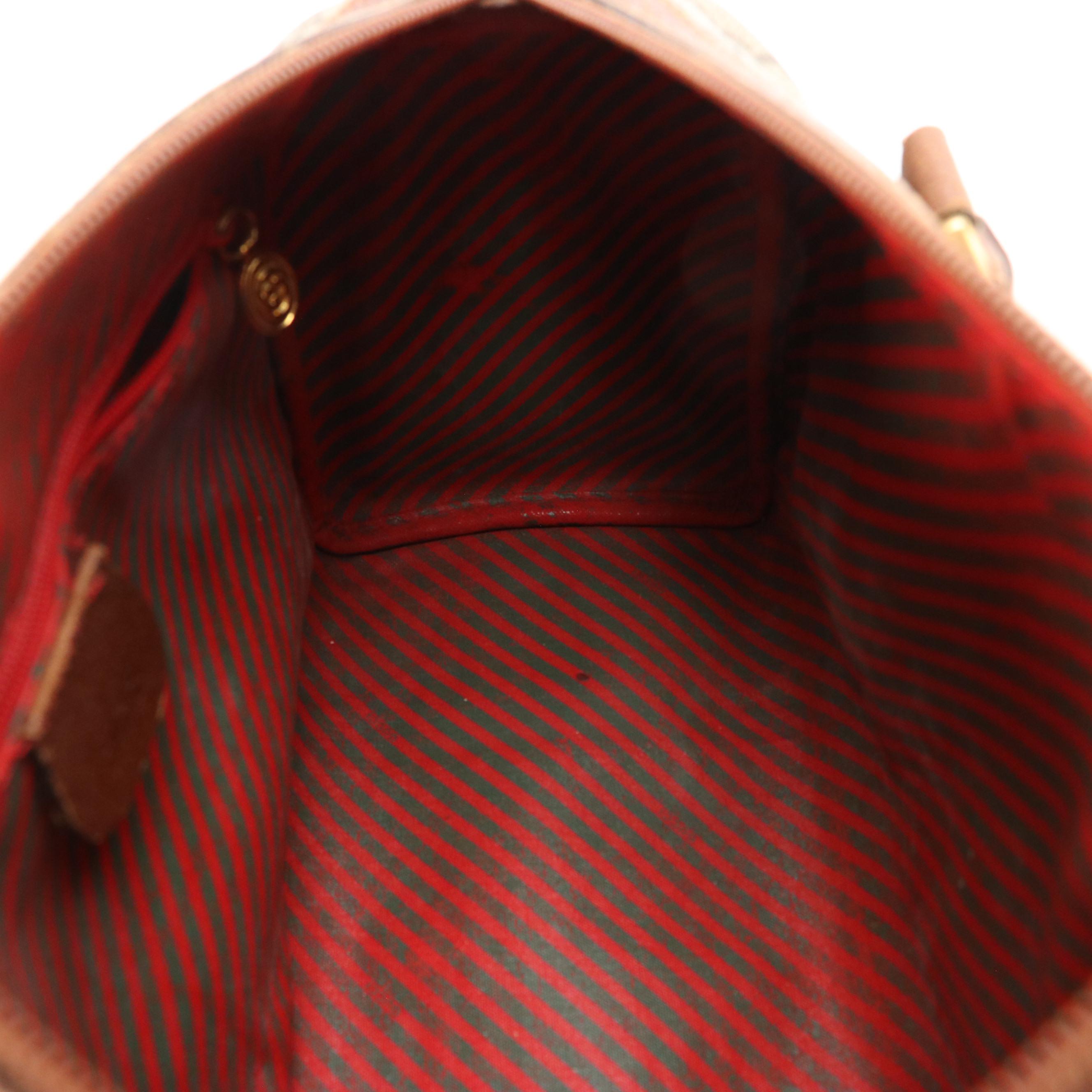 Gucci Boston Bag in GG Supreme Canvas, Brown Cinghiale Leather & Web Detailing