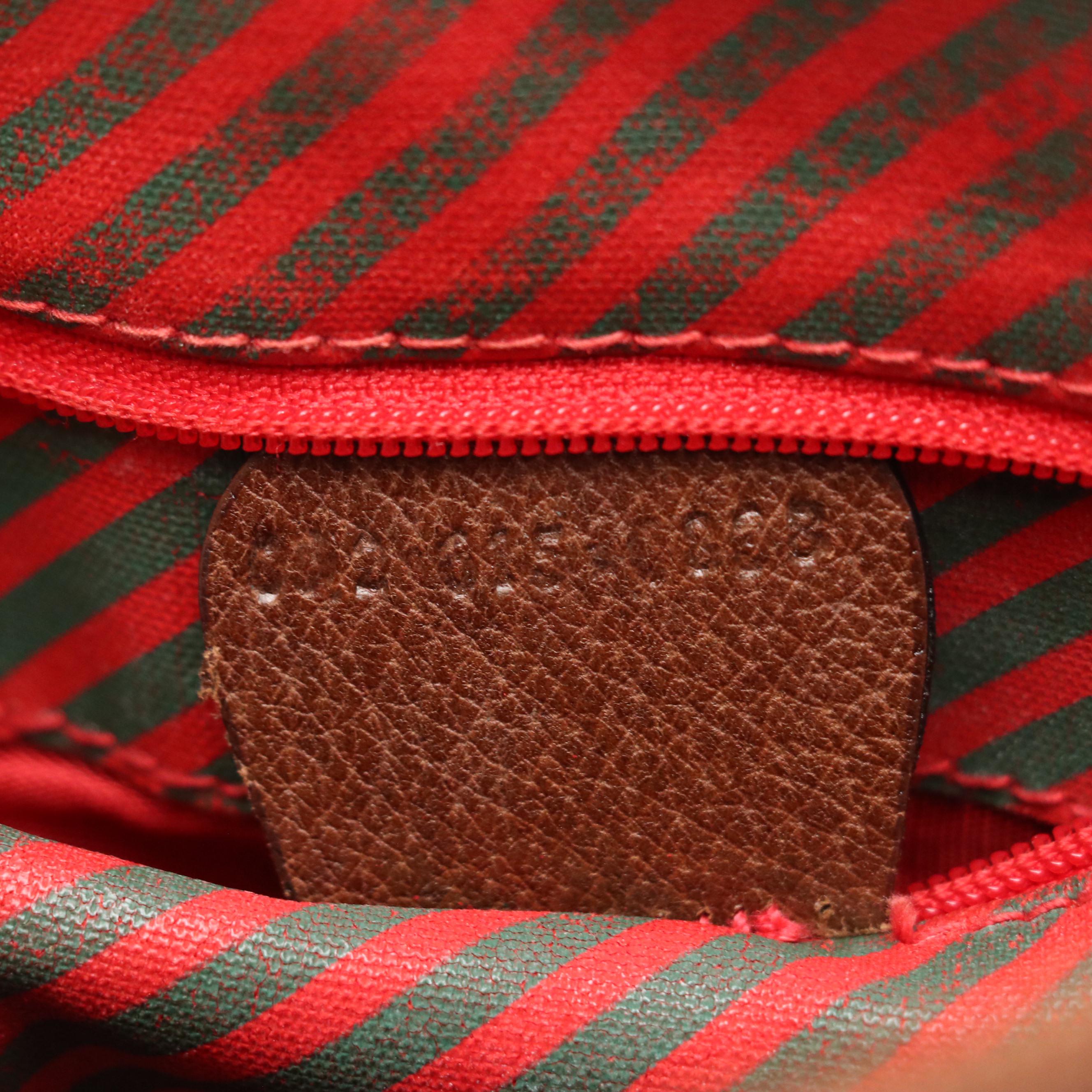 Gucci Boston Bag in GG Supreme Canvas, Brown Cinghiale Leather & Web Detailing