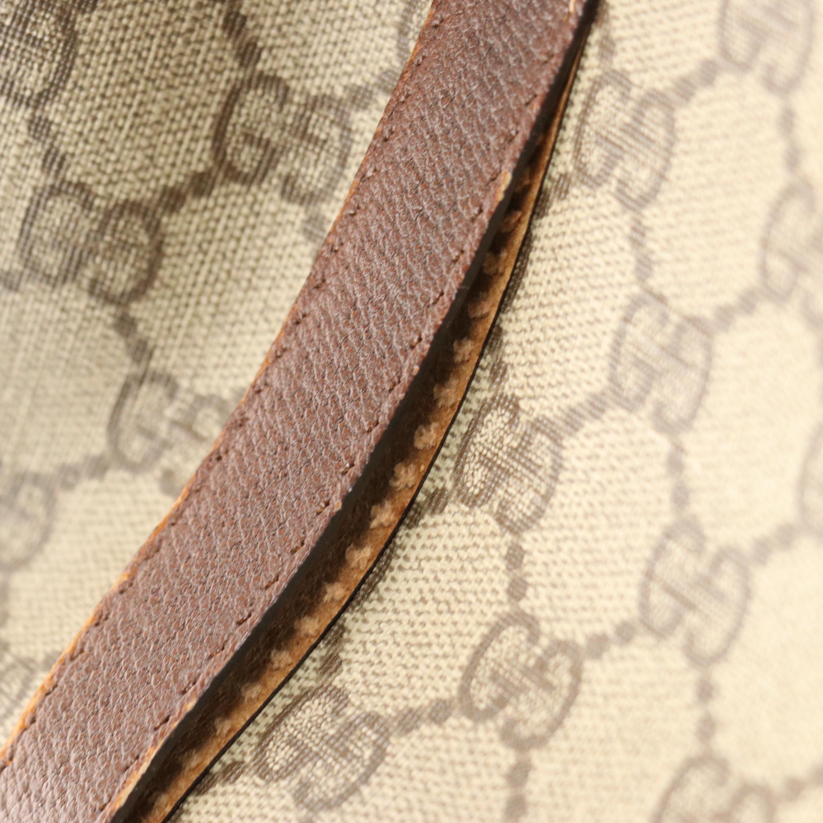 Gucci Boston Bag in GG Supreme Canvas, Brown Cinghiale Leather & Web Detailing