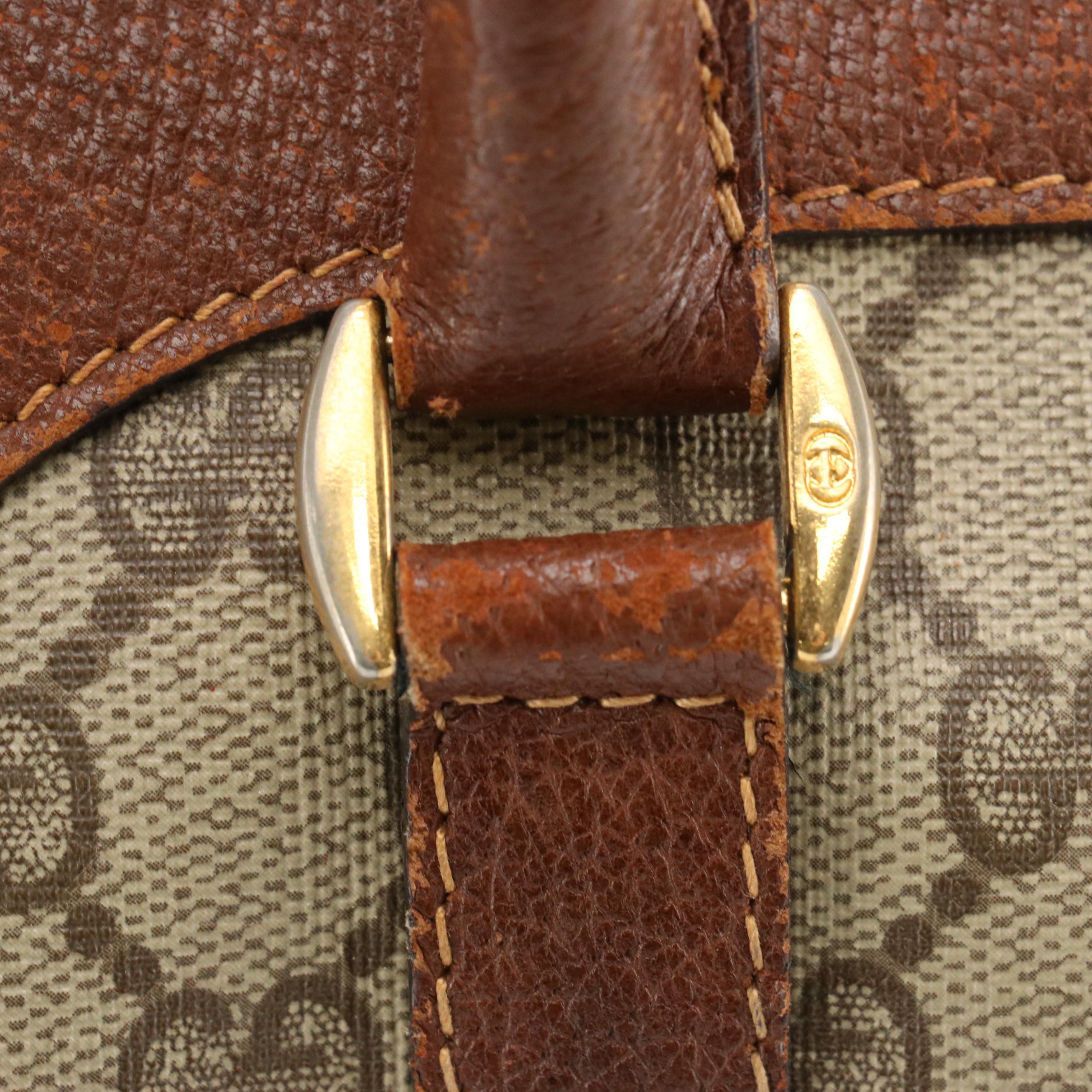 Gucci Boston Bag in GG Supreme Canvas, Brown Cinghiale Leather & Web Detailing