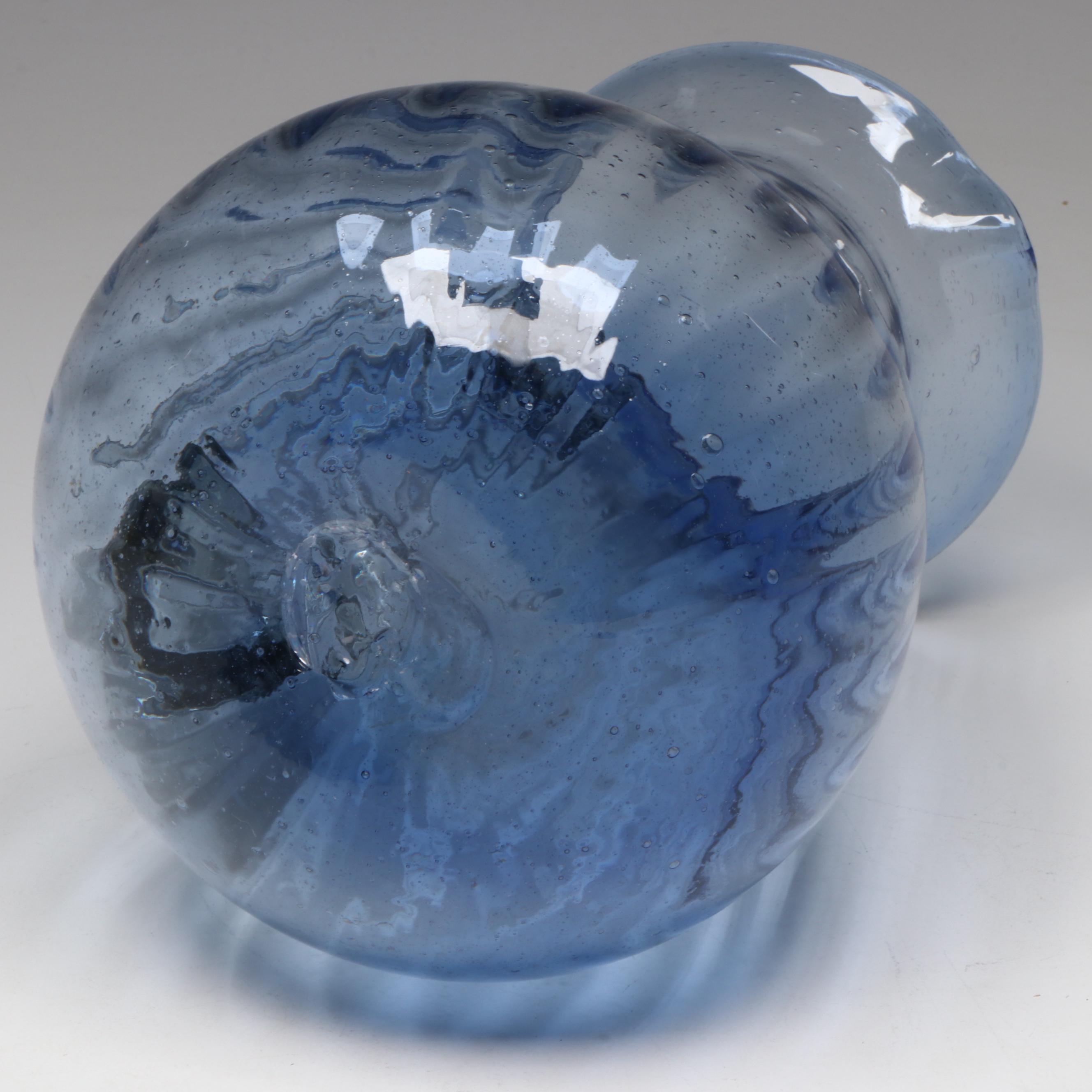 Blue Glass Pitcher and Bubble Stem Stemware