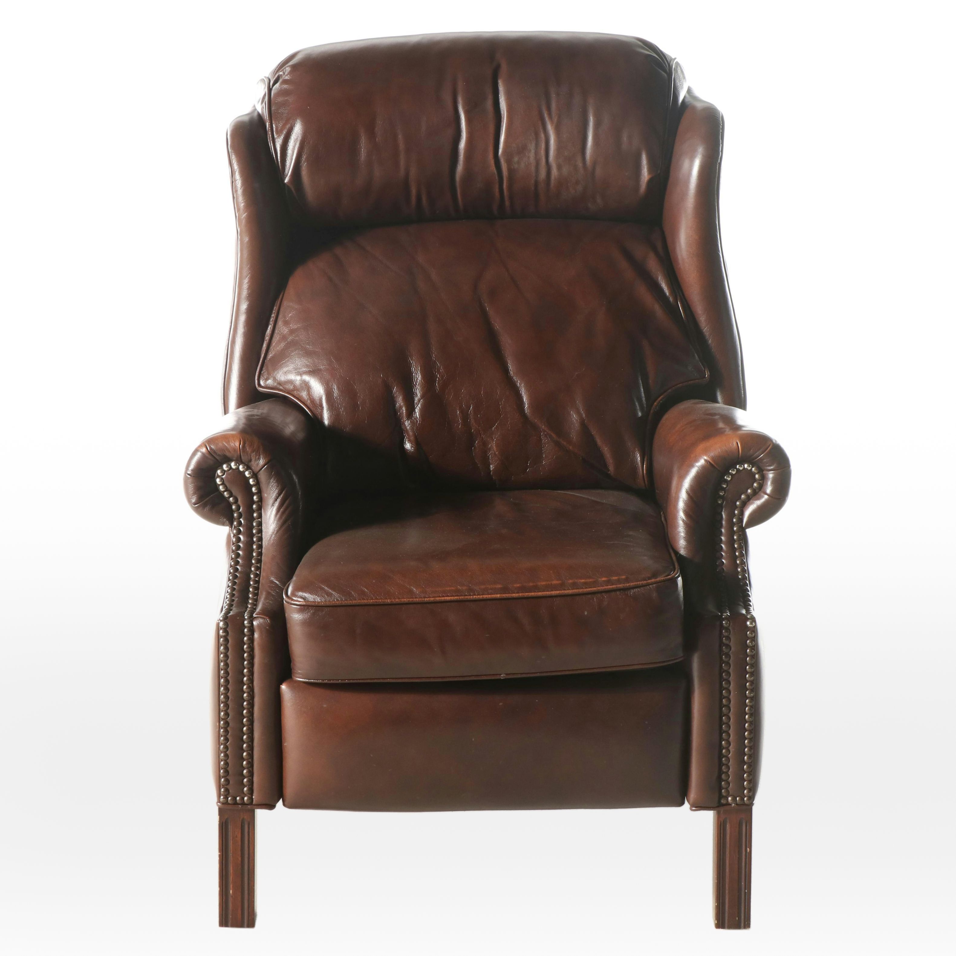 Randall Allan Chippendale Style Brown Leather Wingback Recliner