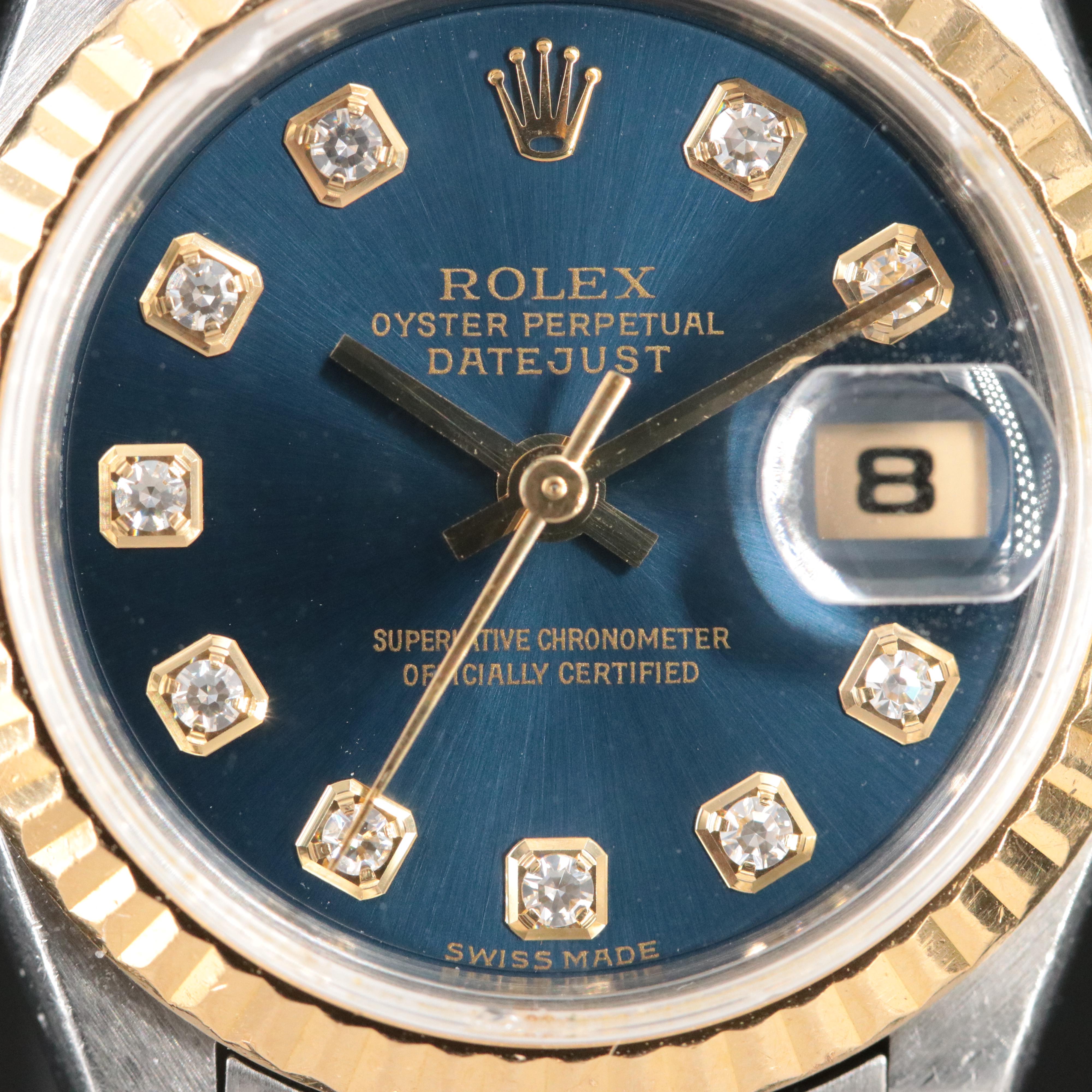1997-1998 Rolex Factory Diamond Blue Dial Datejust Watch