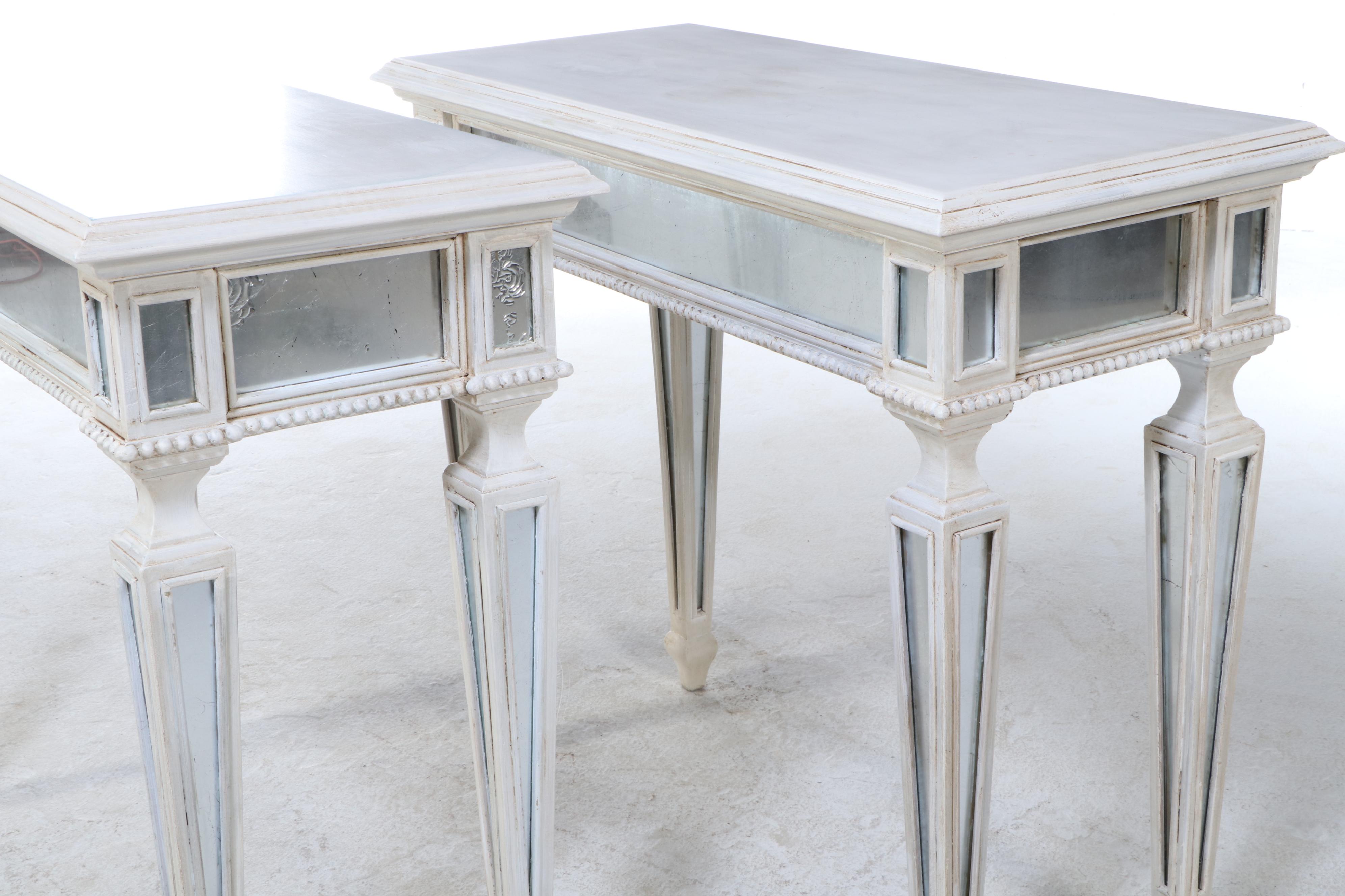 Two Furniture Classics Ltd. Directoire Style Painted and Eglomise Console Tables