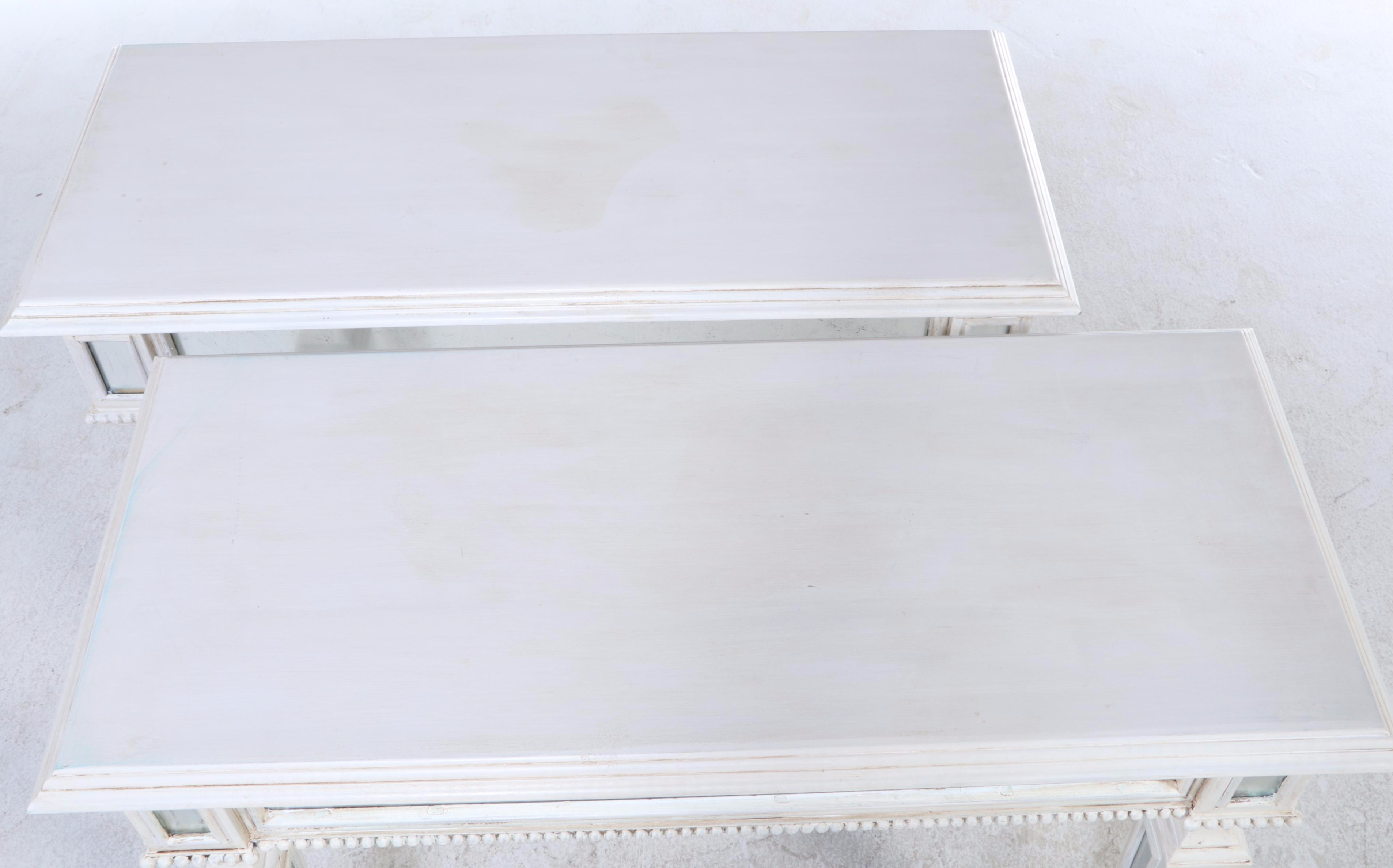 Two Furniture Classics Ltd. Directoire Style Painted and Eglomise Console Tables