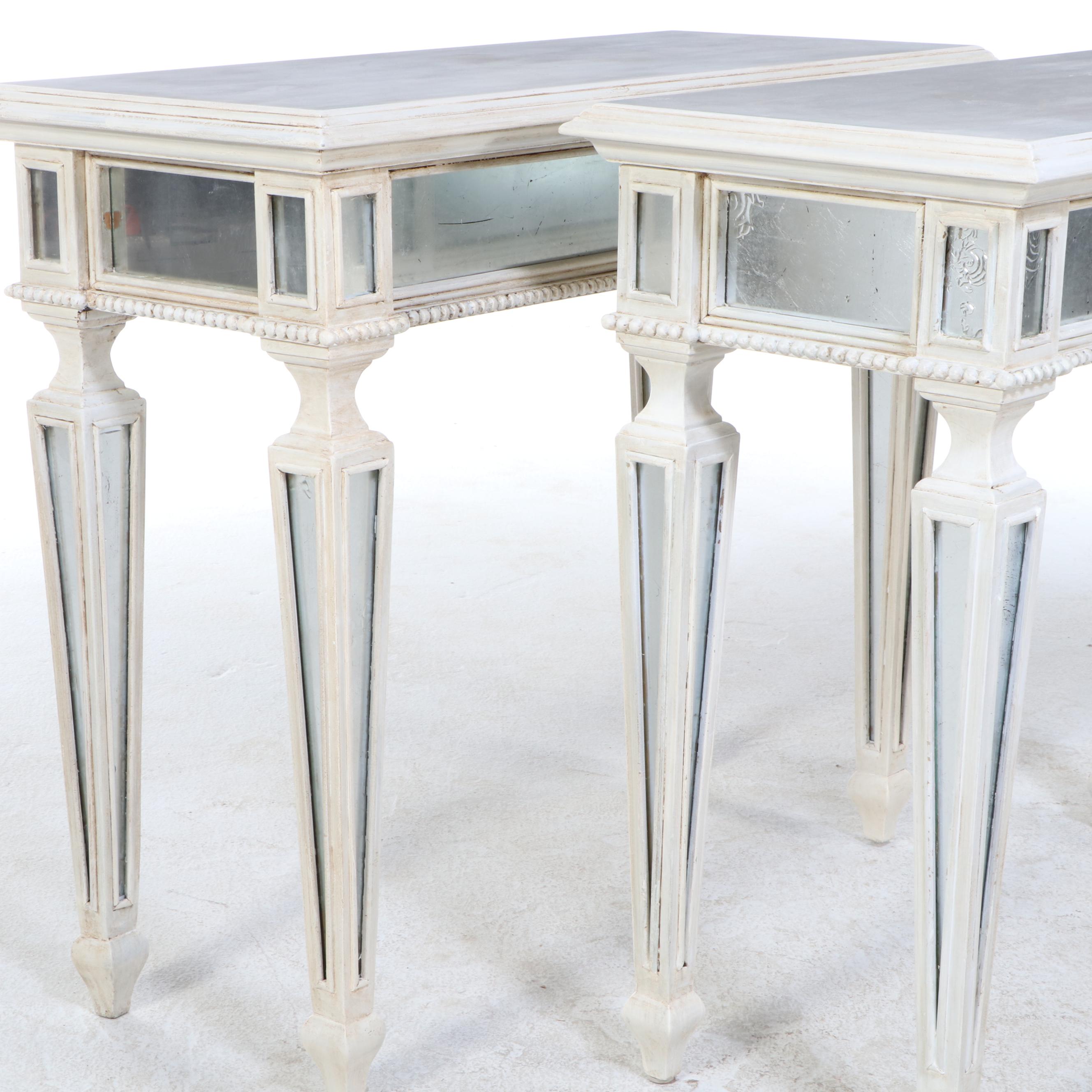 Two Furniture Classics Ltd. Directoire Style Painted and Eglomise Console Tables