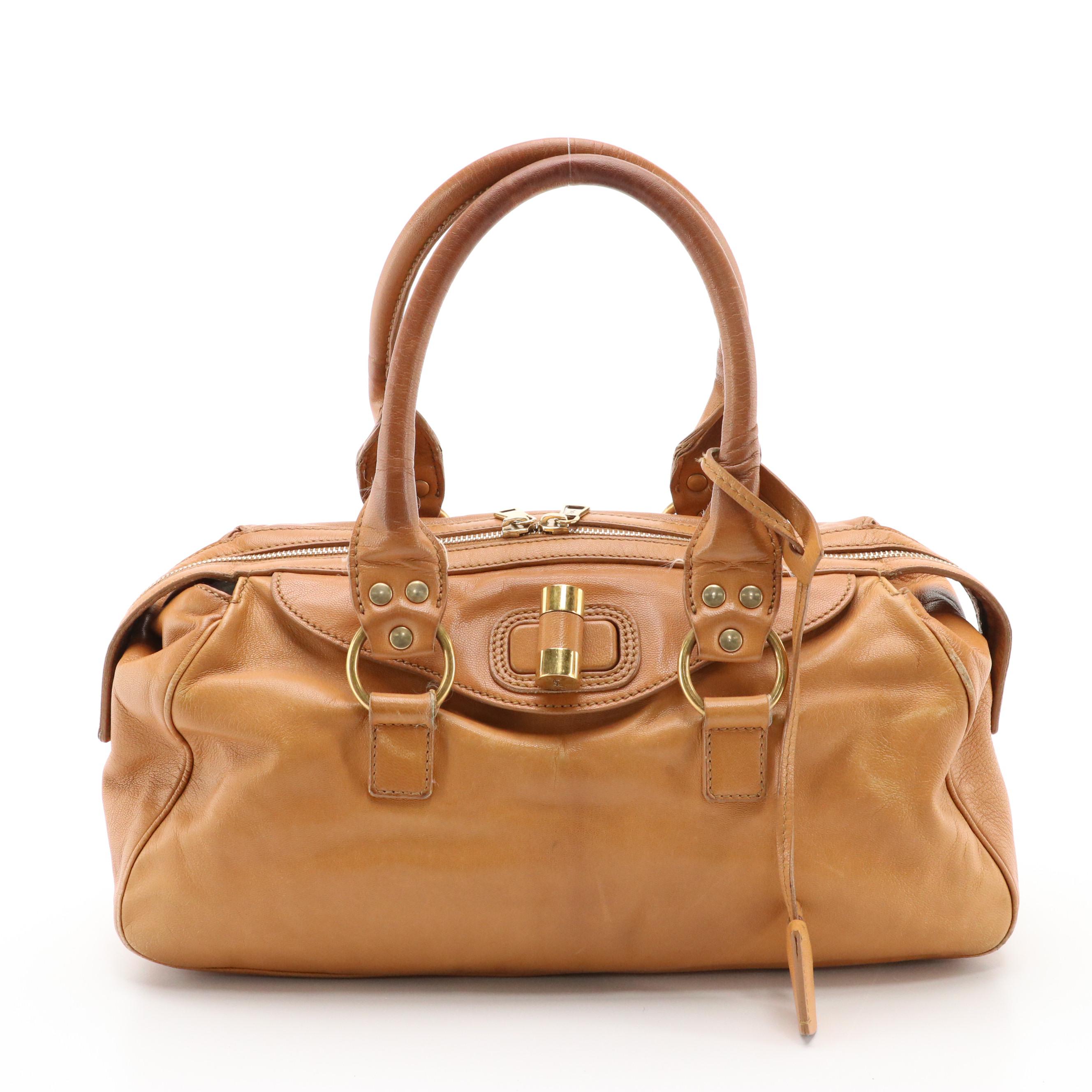 Yves Saint Laurent Muse Bowler Bag in Tan Leather