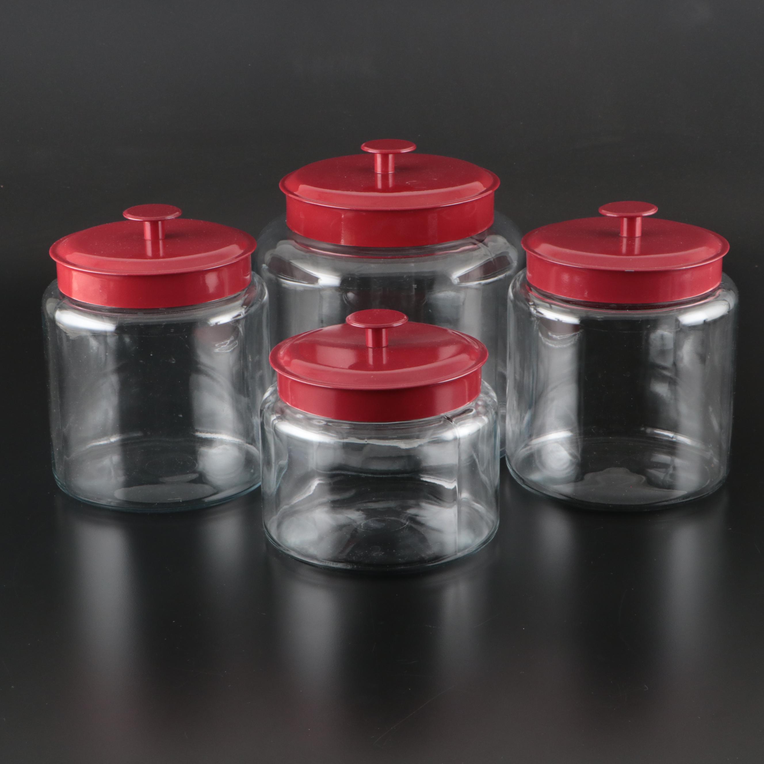 Glass Canisters with Red Metal Lids