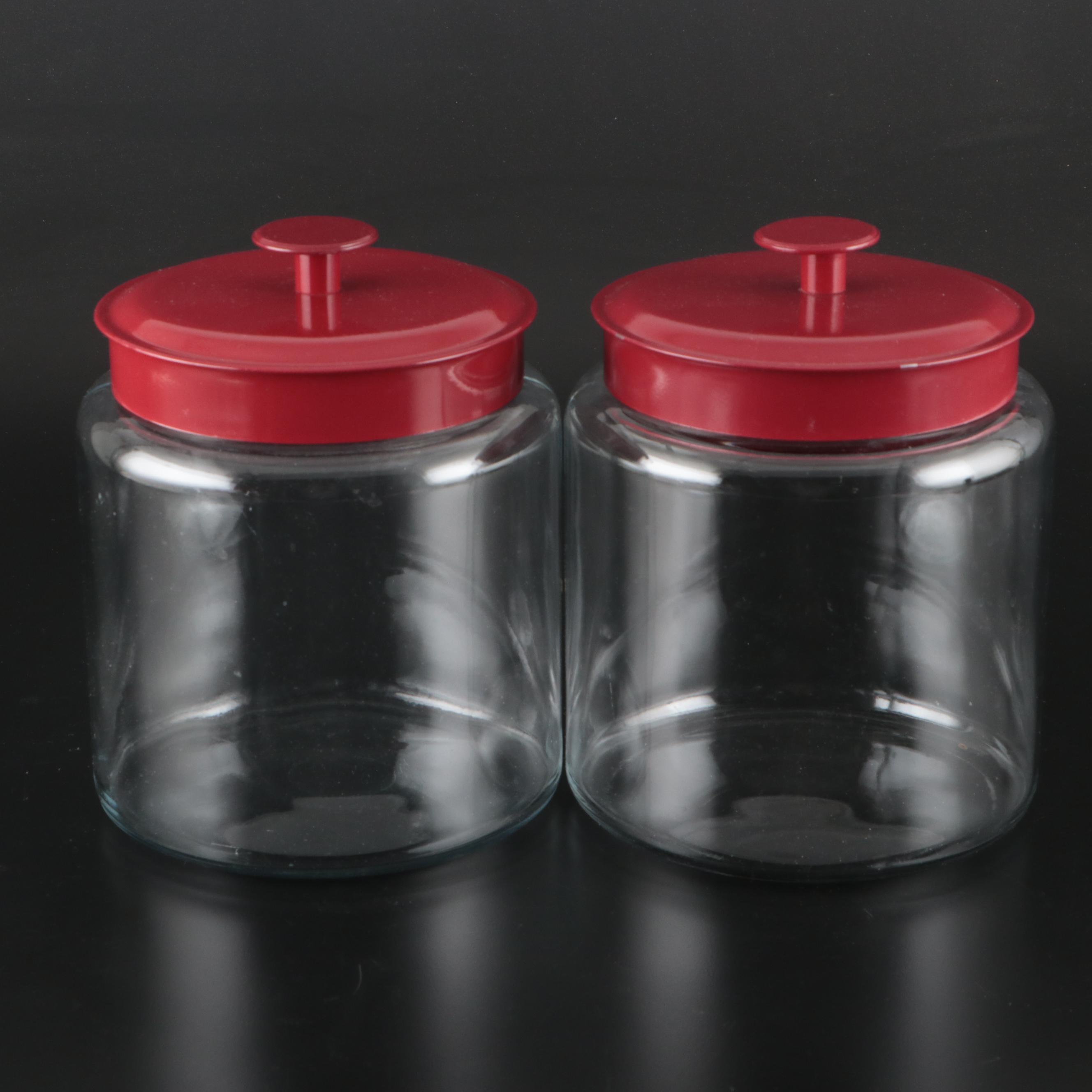 Glass Canisters with Red Metal Lids