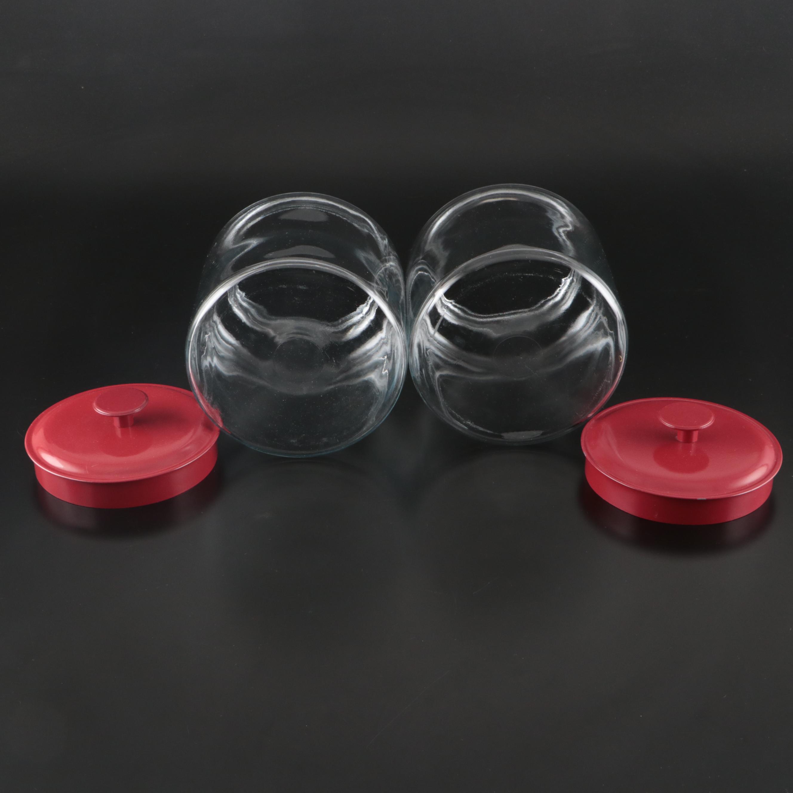 Glass Canisters with Red Metal Lids