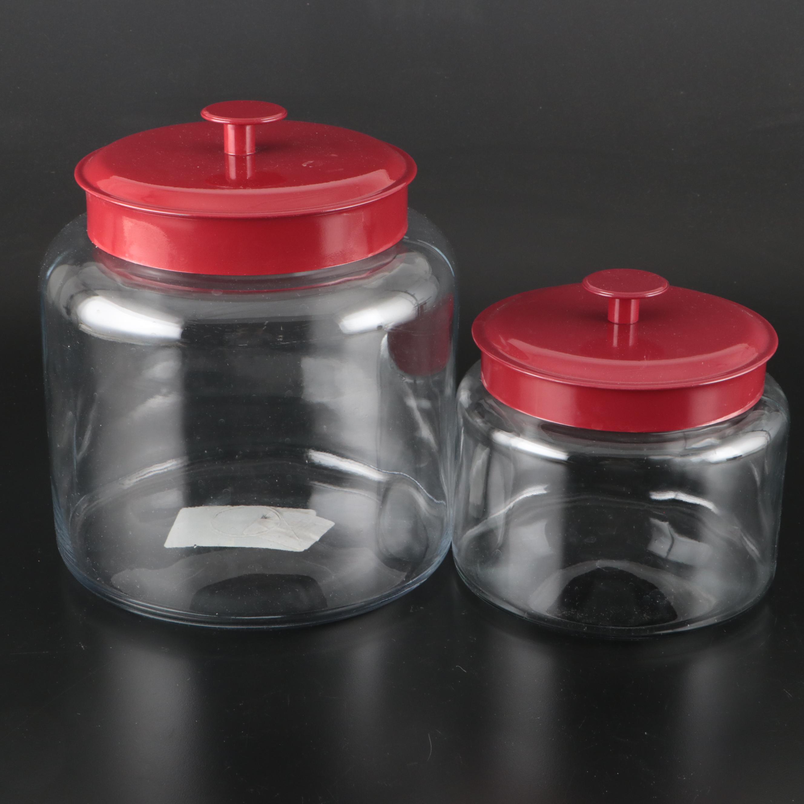 Glass Canisters with Red Metal Lids
