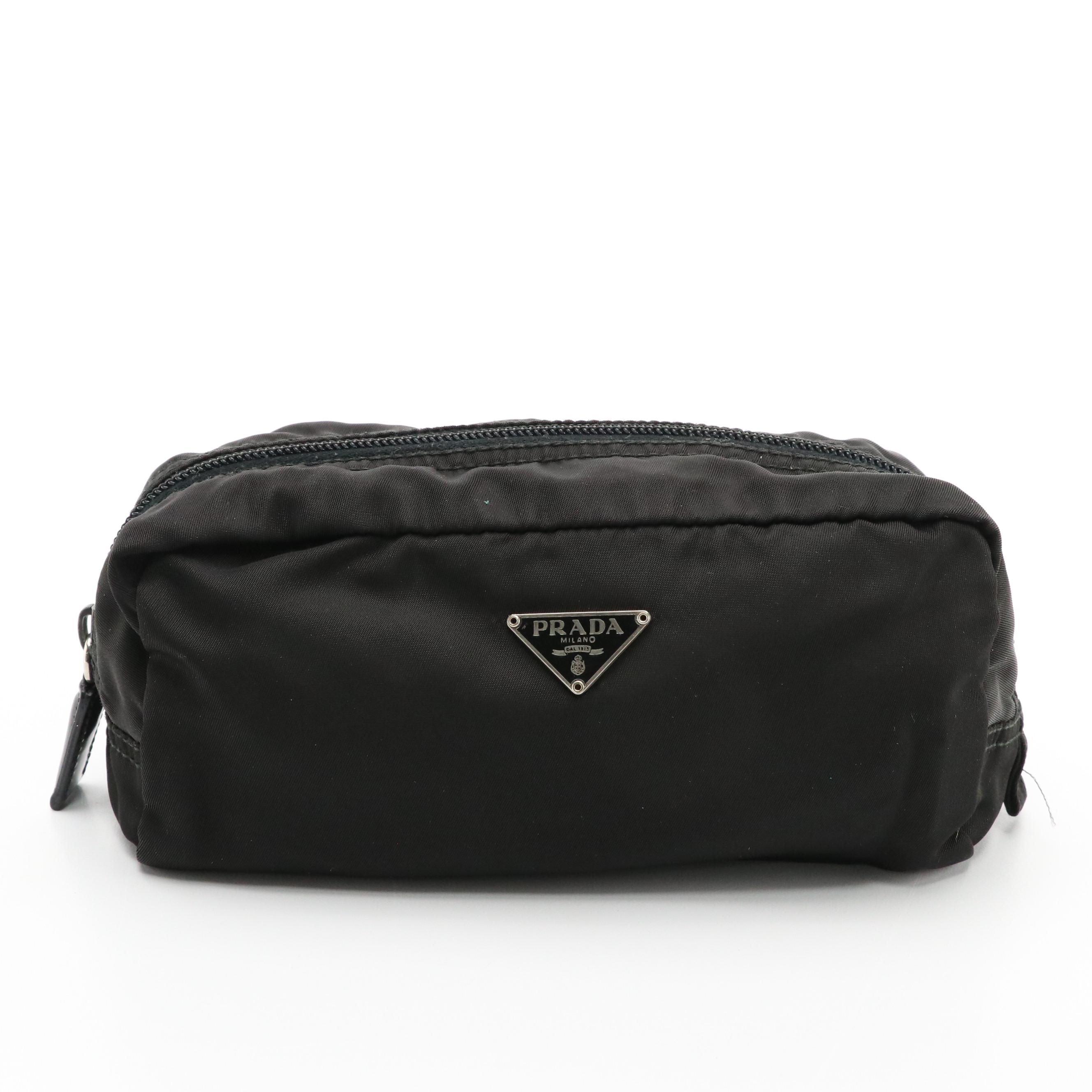 Prada Accessory Zip Pouch in Nylon with Leather Trim