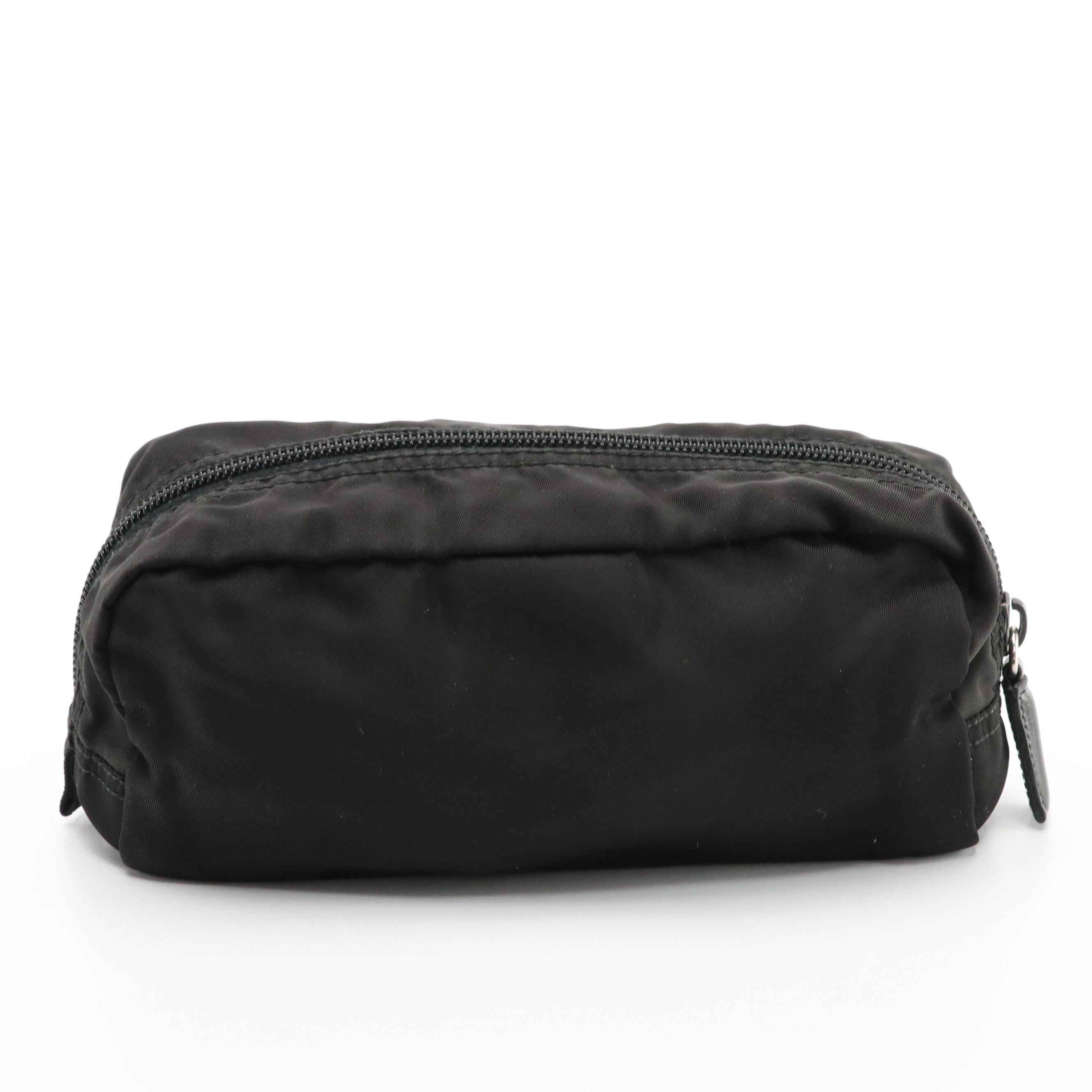 Prada Accessory Zip Pouch in Nylon with Leather Trim