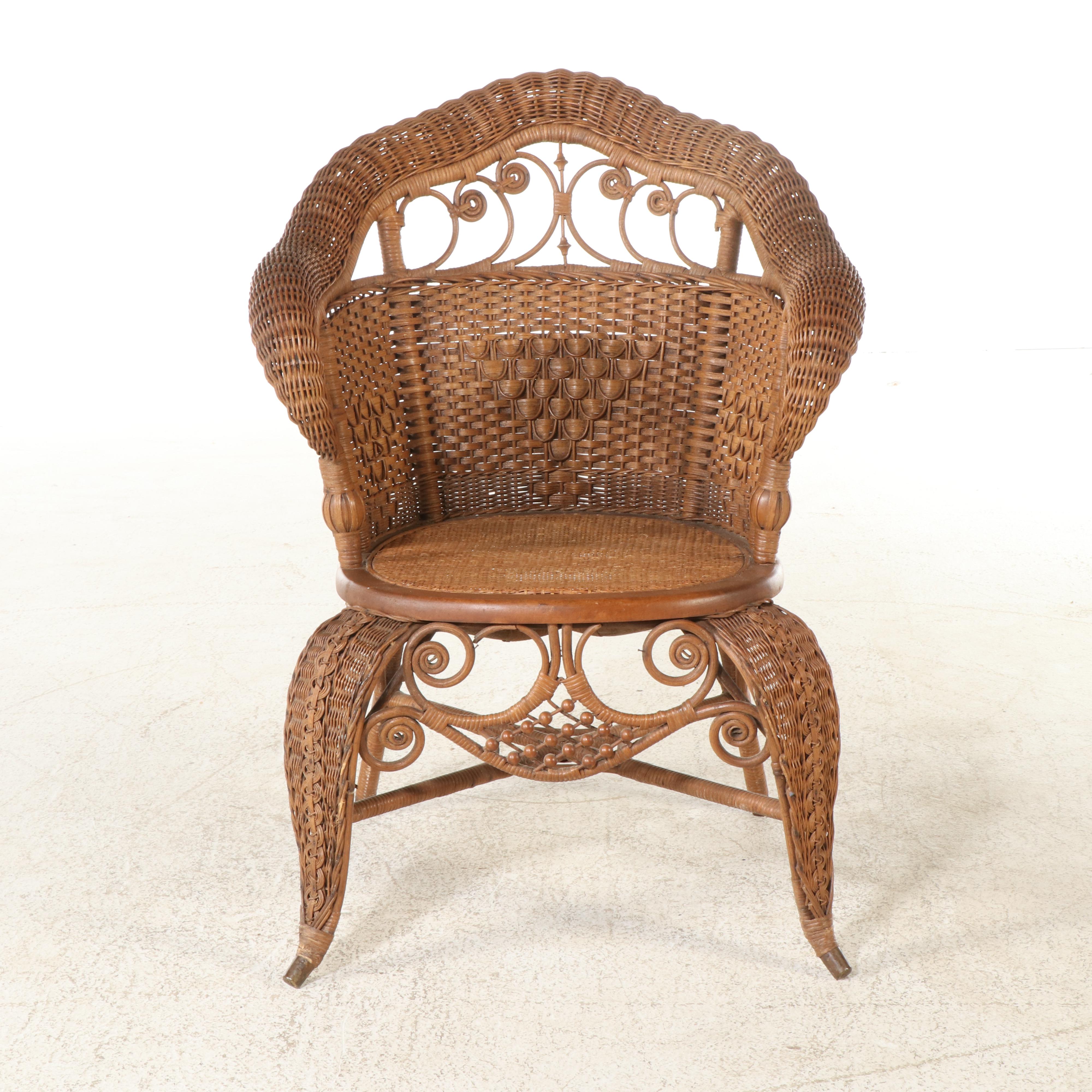Late Victorian Wicker, Rattan, and Maple "Fancy" Armchair