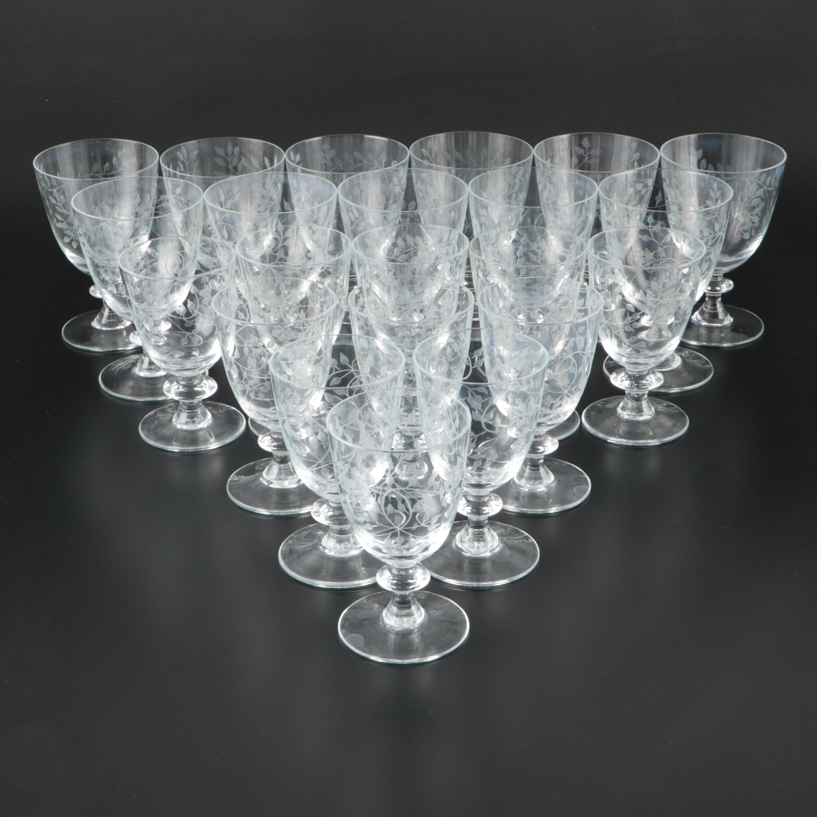 Etched Glass Leaf and Vine Pattern Goblets