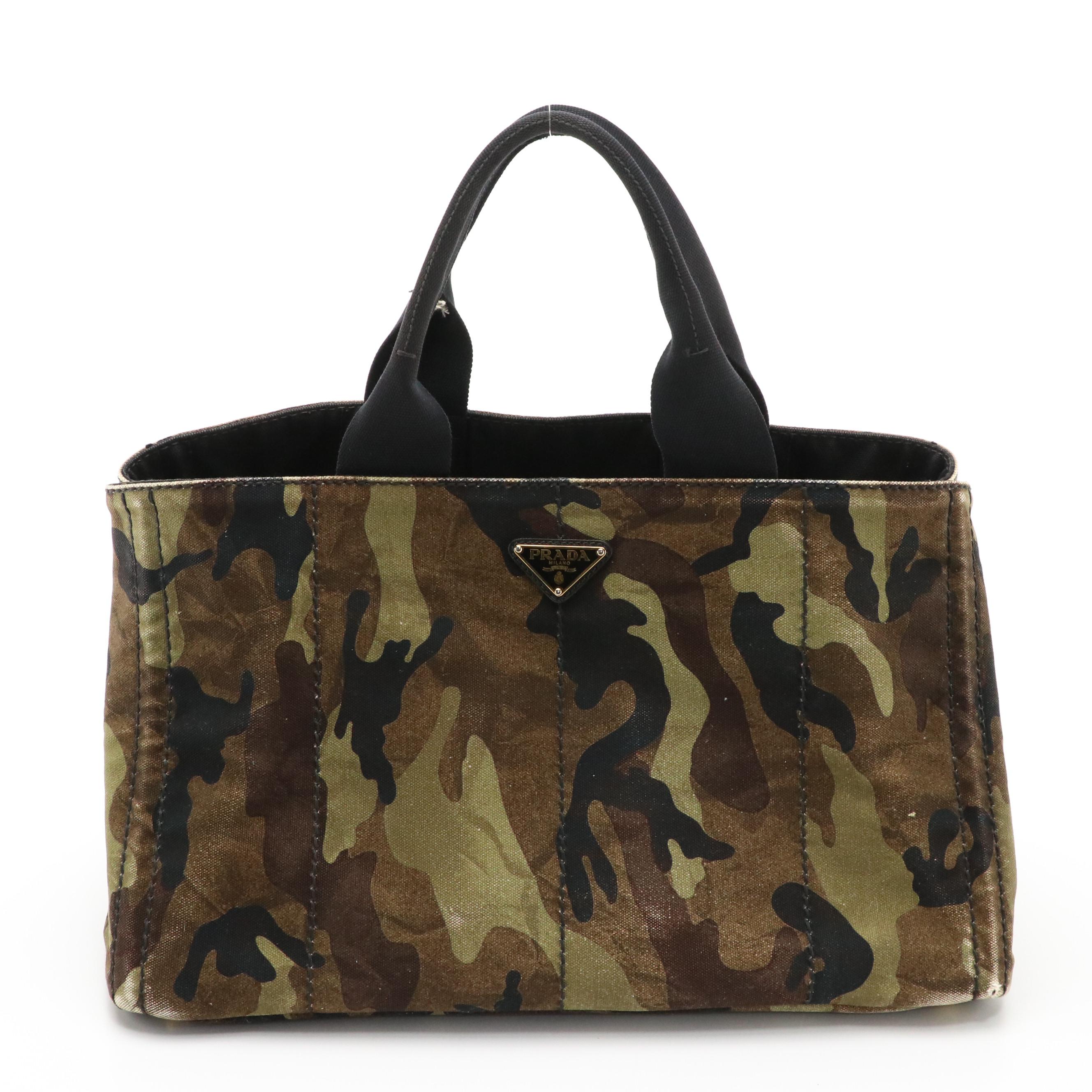 Prada Large Camo Canvas Top Handle Tote Bag