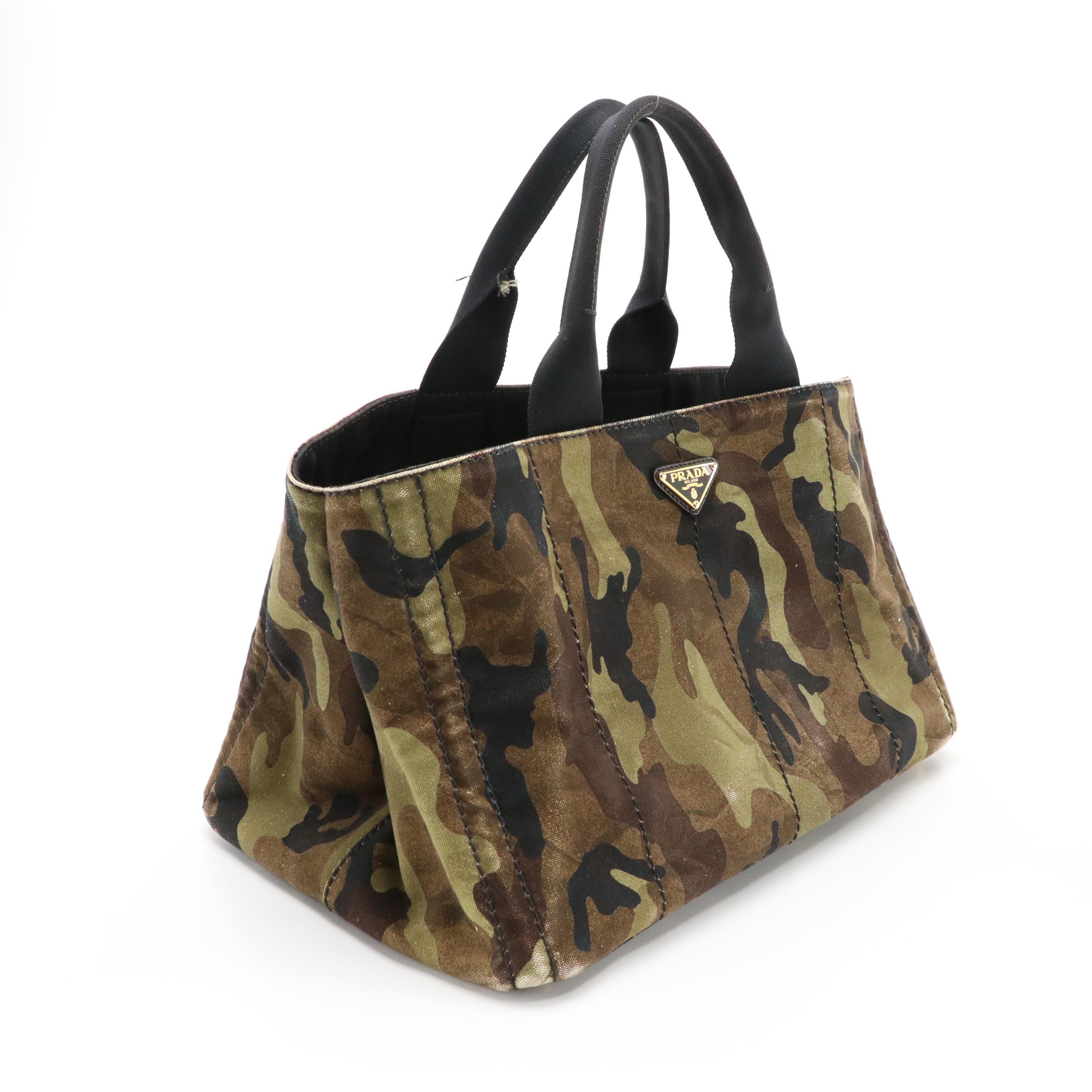 Prada Large Camo Canvas Top Handle Tote Bag