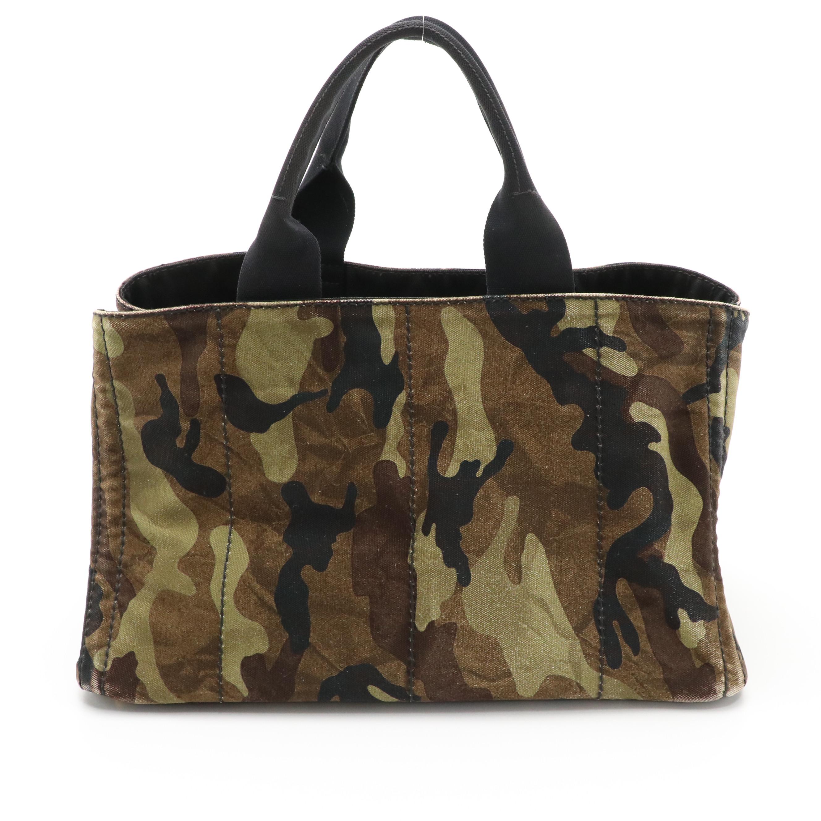 Prada Large Camo Canvas Top Handle Tote Bag