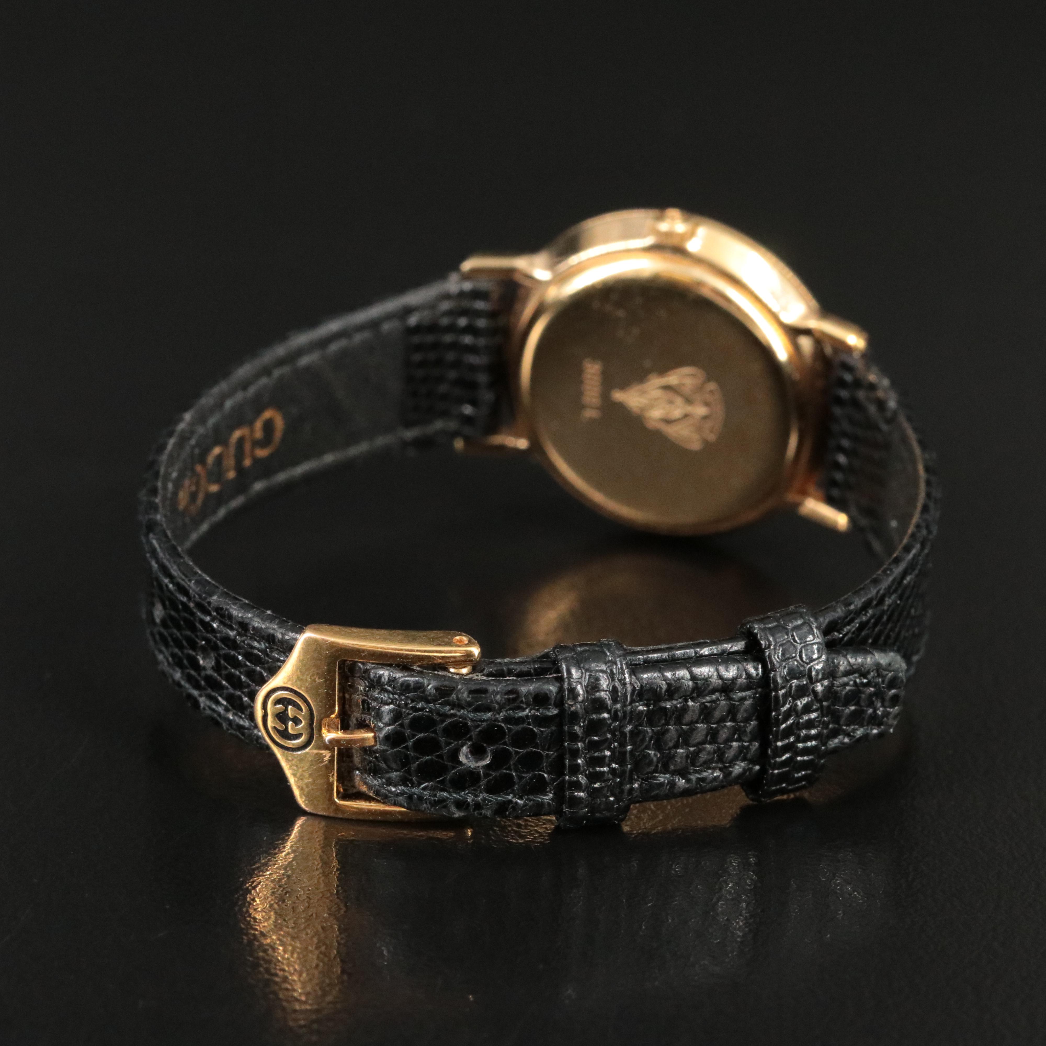 Classic Gucci Black Dial Gold Bezel Quartz Watch