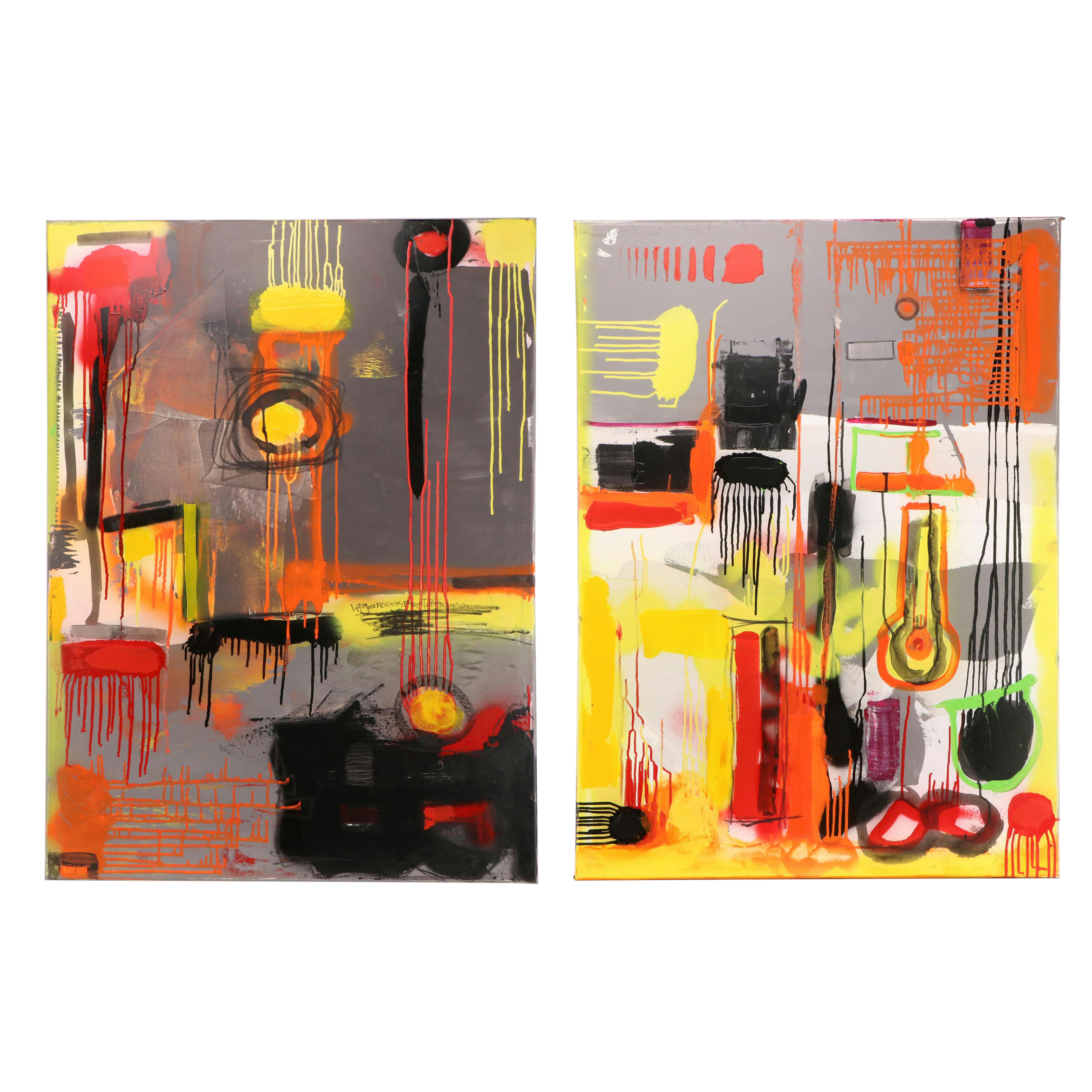 William Fred Arrowood Expressionist Style Abstract Acrylic Paintings