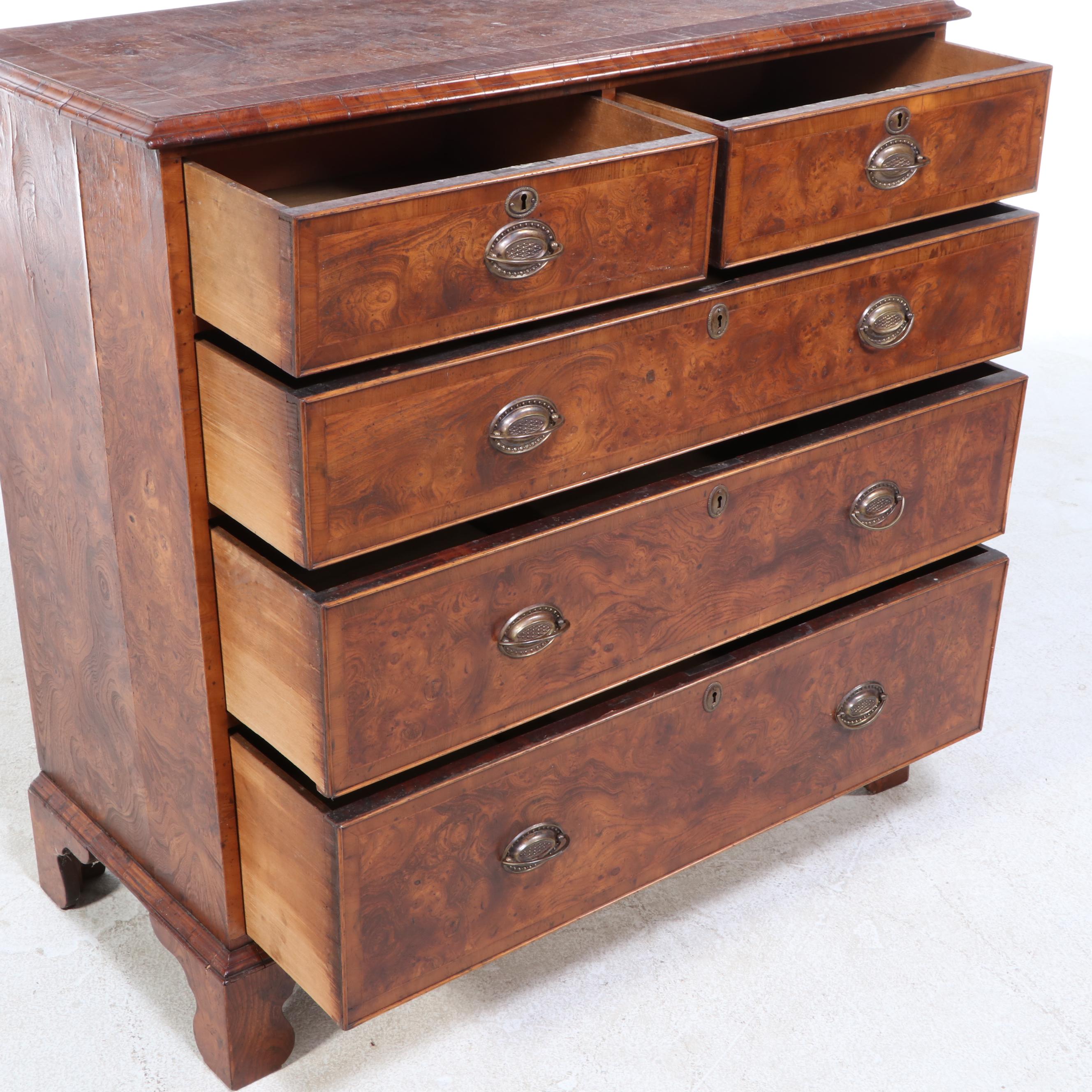 George III Style Burl Mahogany Chest of Drawers, Antique