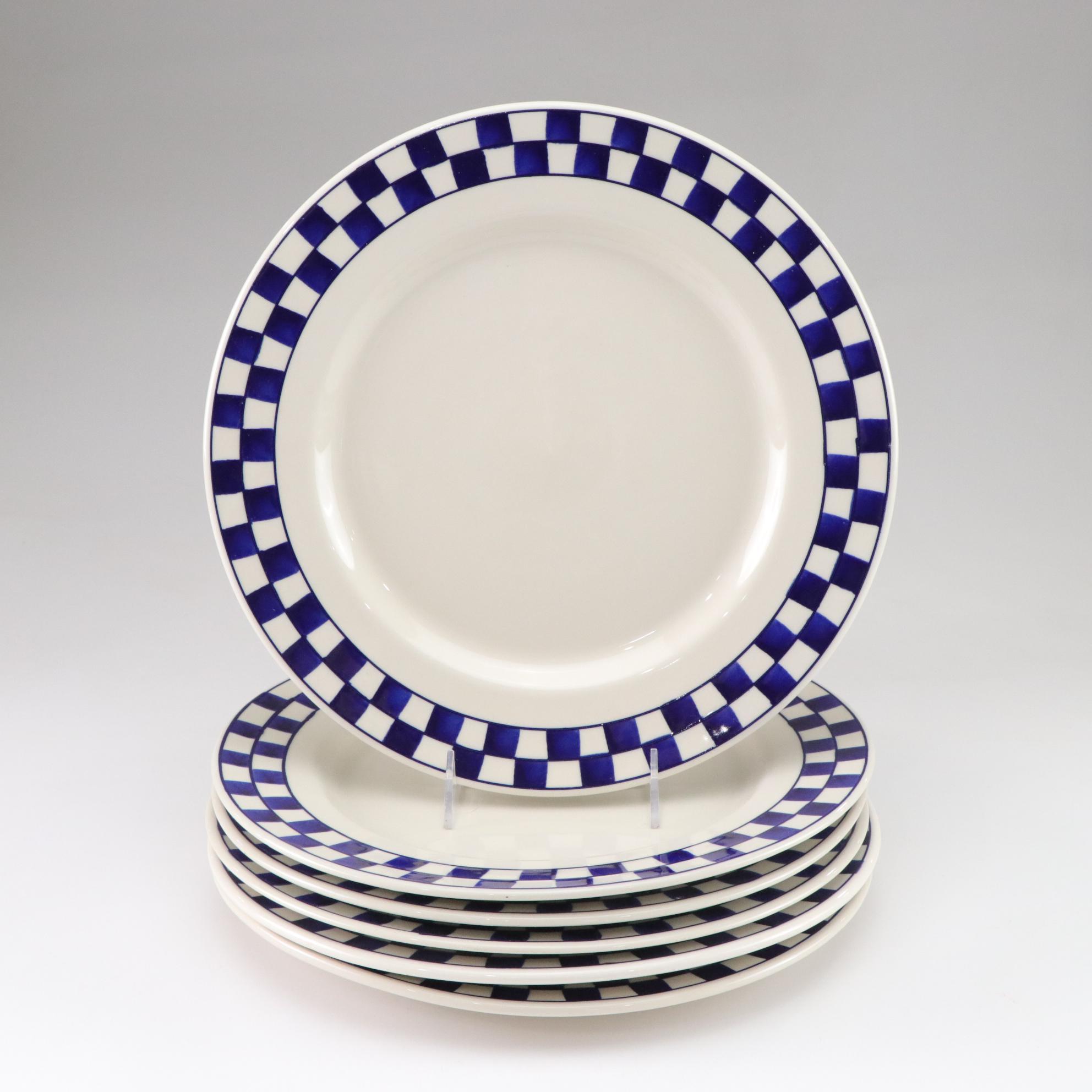 Hartstone Pottery "Blue Checks" Stoneware with H&R Johnson "Rabbit Moon" Tile