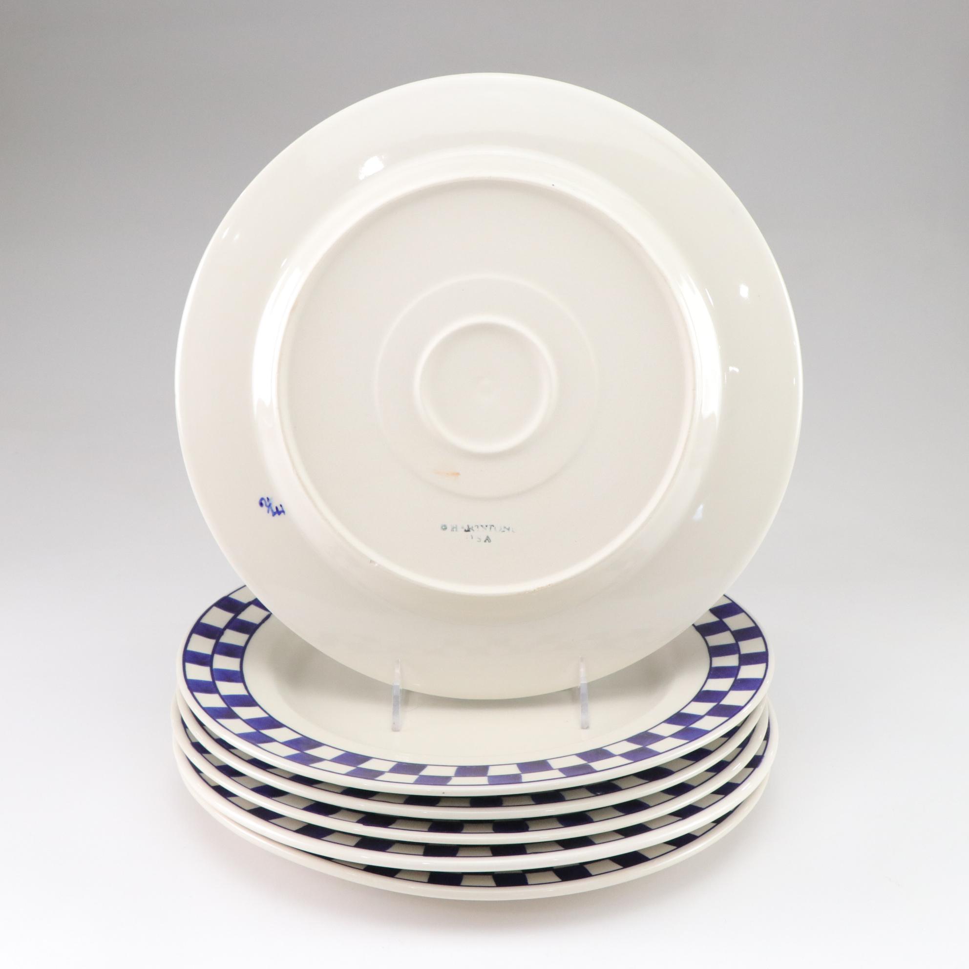 Hartstone Pottery "Blue Checks" Stoneware with H&R Johnson "Rabbit Moon" Tile